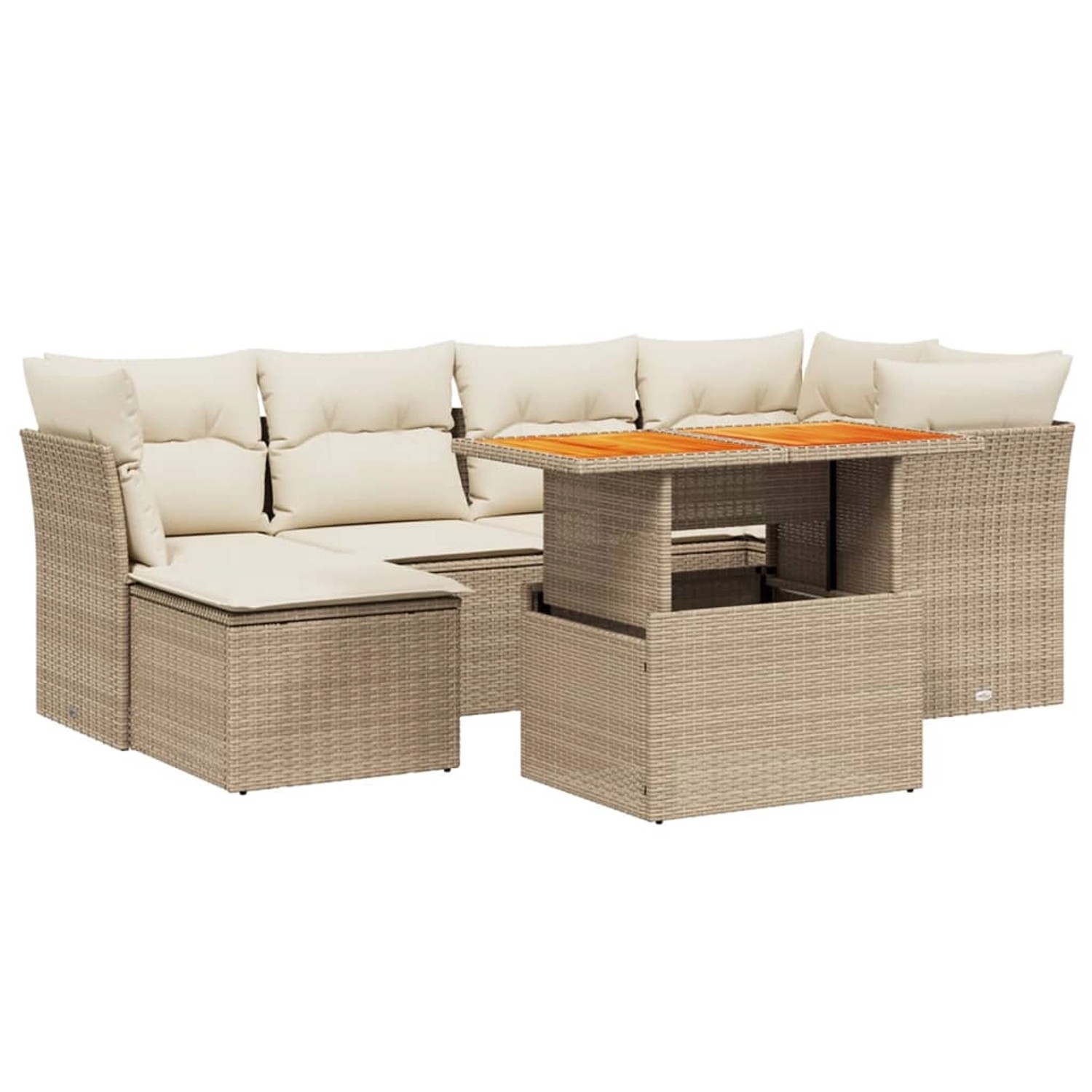 vidaXL 7-Tlg Garten-Sofagarnitur mit Kissen Beige Poly Rattan 3270939 günstig online kaufen