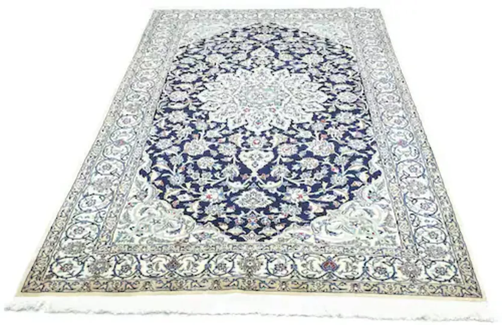 morgenland Wollteppich »Nain Medaillon Blu scuro 215 x 130 cm«, rechteckig günstig online kaufen