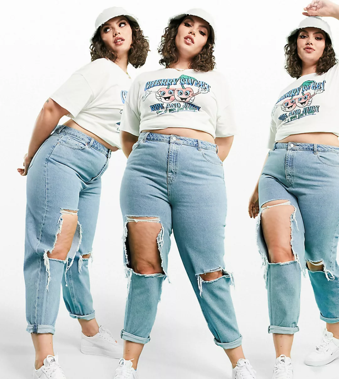 ASOS DESIGN Curve – Original – Hoch geschnittene Mom-Jeans mit Rissen in mi günstig online kaufen