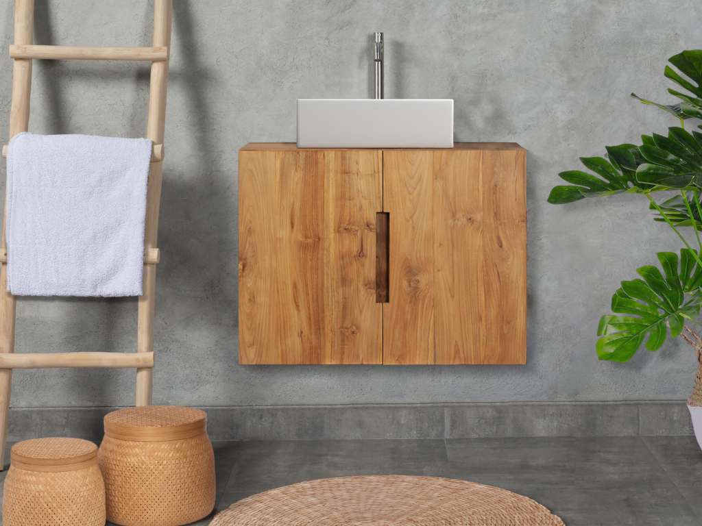 Waschbeckenunterschrank hängend mit Einzelwaschbecken - Teakholz - 80 x 55 günstig online kaufen
