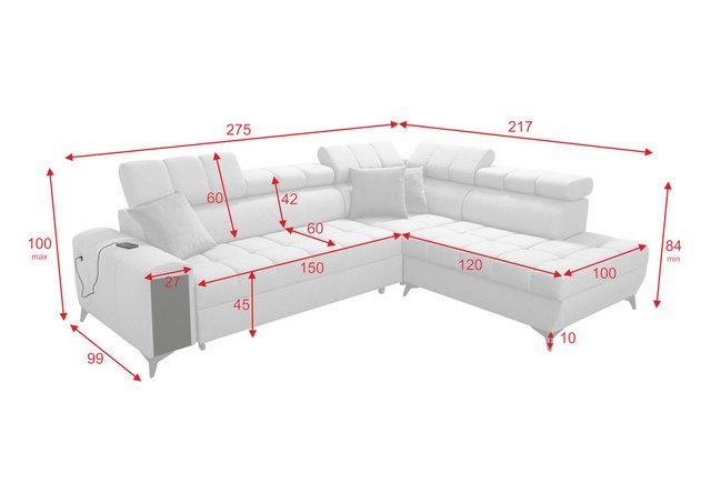 Kaiser Möbel Ottomane Modernes,Ecksofa mit Schlaffunktion GRECO VII Avra Mi günstig online kaufen