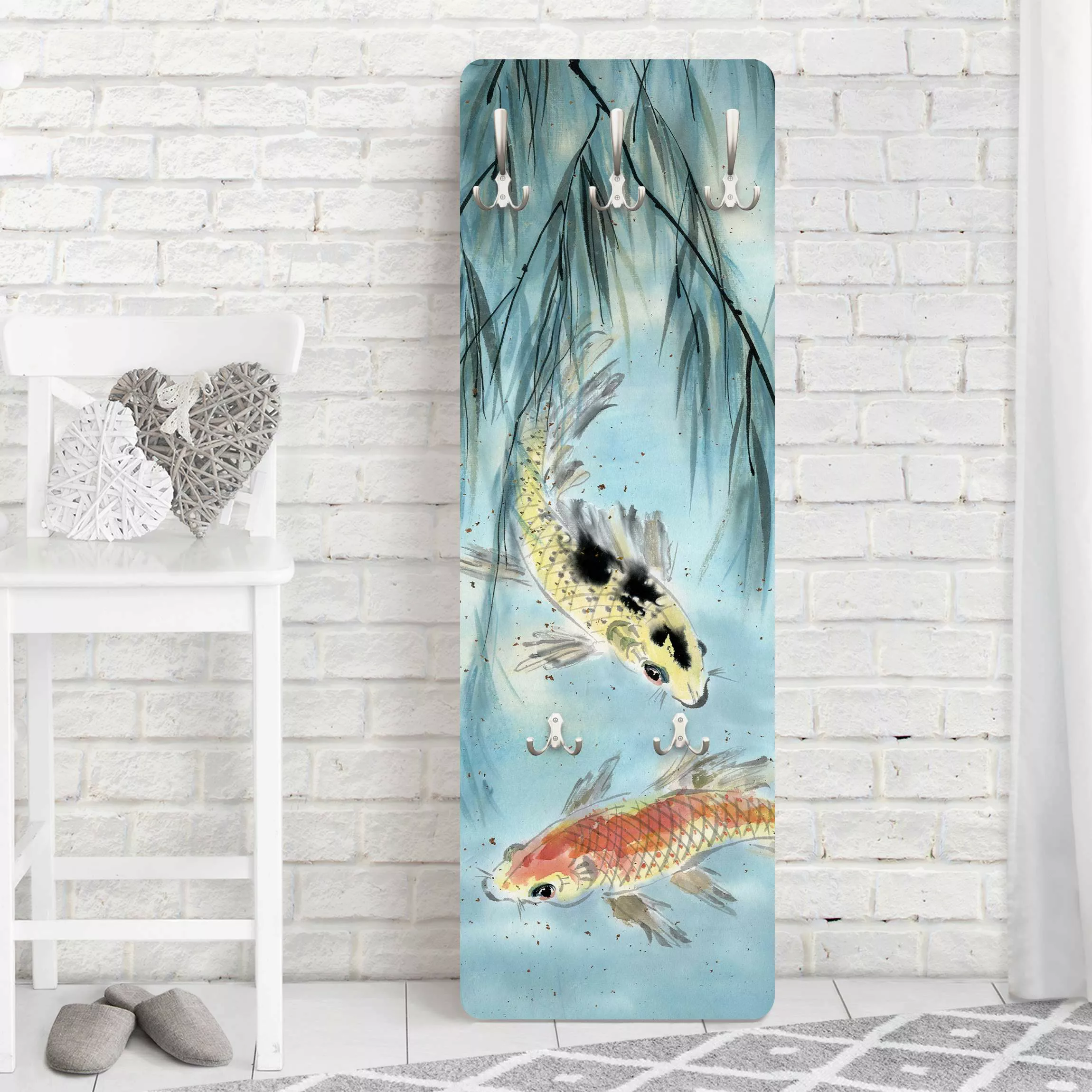 Wandgarderobe Japanische Aquarell Zeichnung Goldfische II günstig online kaufen