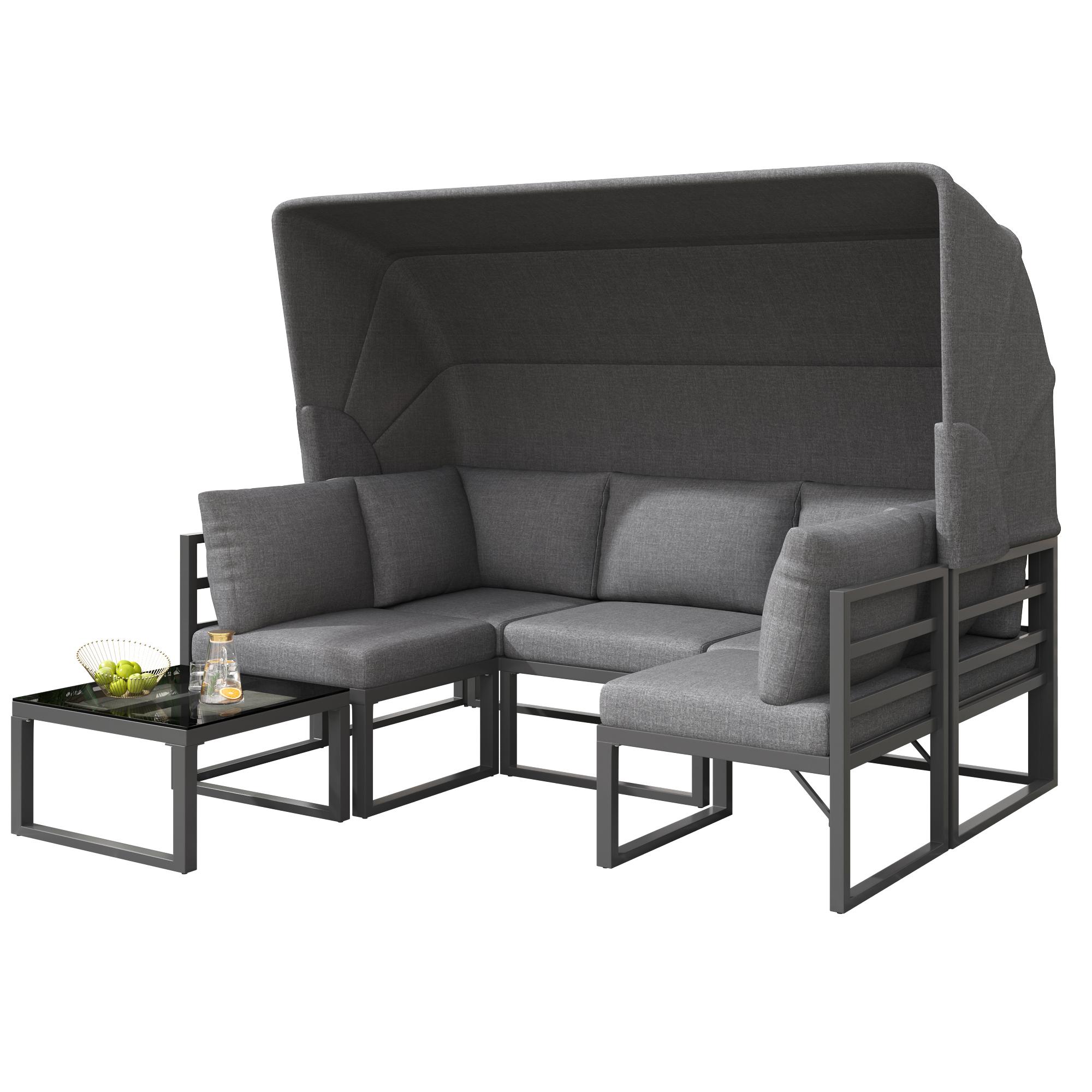 4-teiliges Gartenmöbel-Set, Dreisitzer-Sofa mit Markise , 2 Einzelsesseln u günstig online kaufen