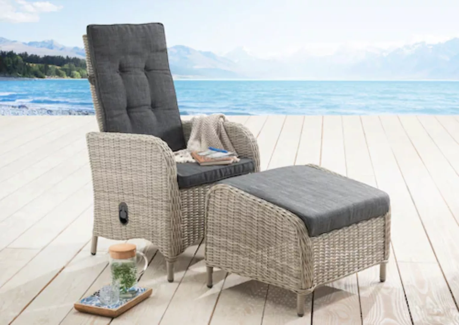 Destiny Sessel »PALMA CASA«, (Set), Aluminium, Polyrattan, inkl. Fußhocker günstig online kaufen