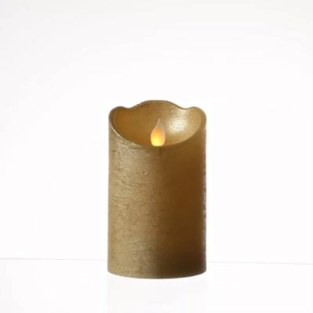 MARELIDA LED Kerze Twinkle Echtwachs bewegte Flamme D: 7,5cm H: 12,5cm gold günstig online kaufen