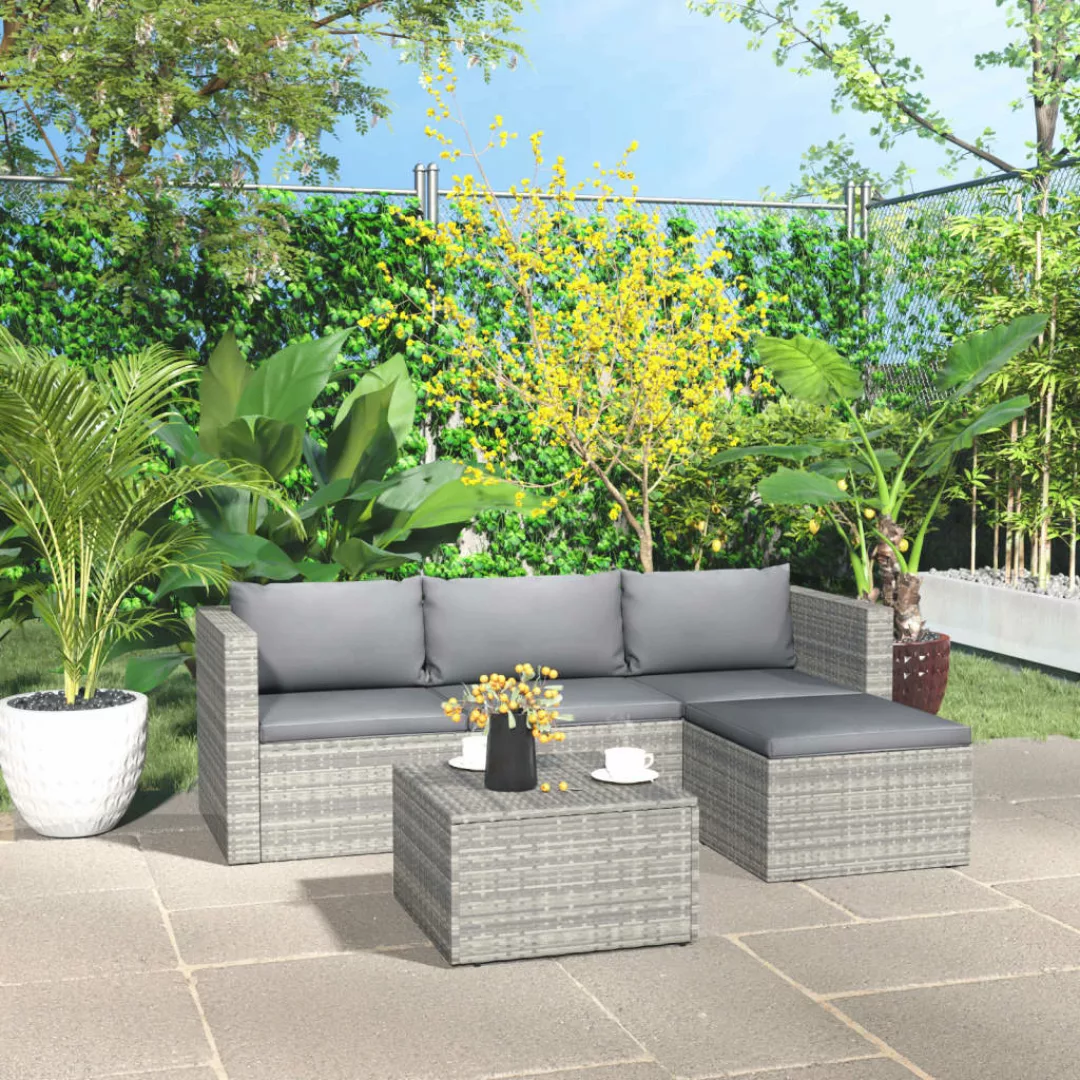 3-tlg. Garten-lounge-set Mit Kissen Poly Rattan Grau günstig online kaufen