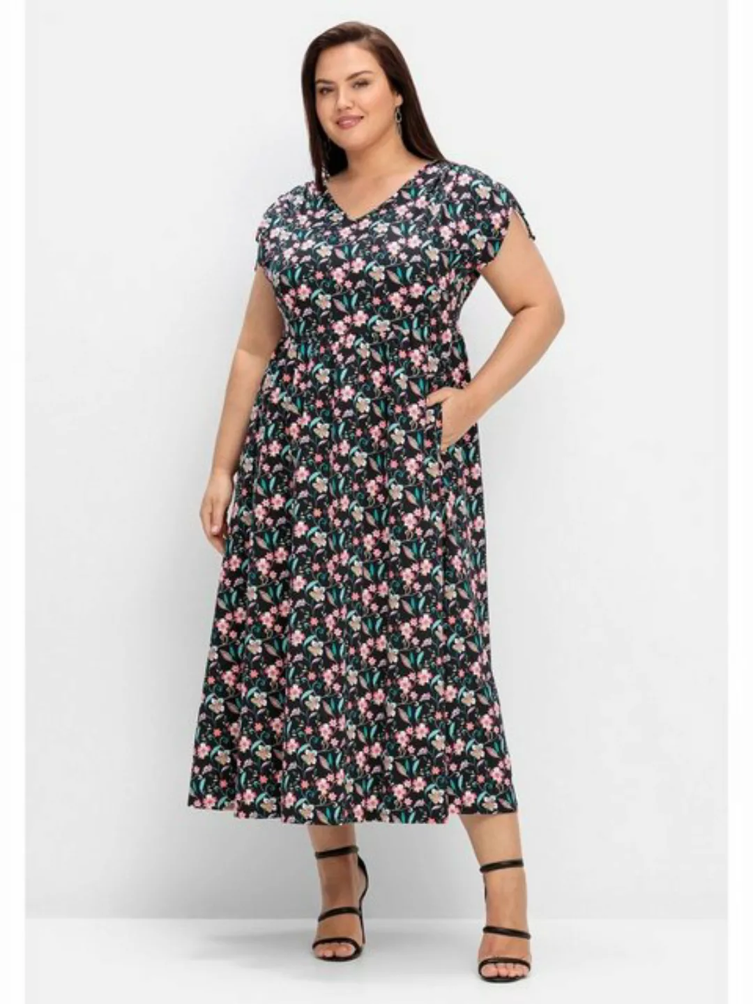 Sheego Maxikleid Große Größen mit Blumenprint und weitem Rock günstig online kaufen