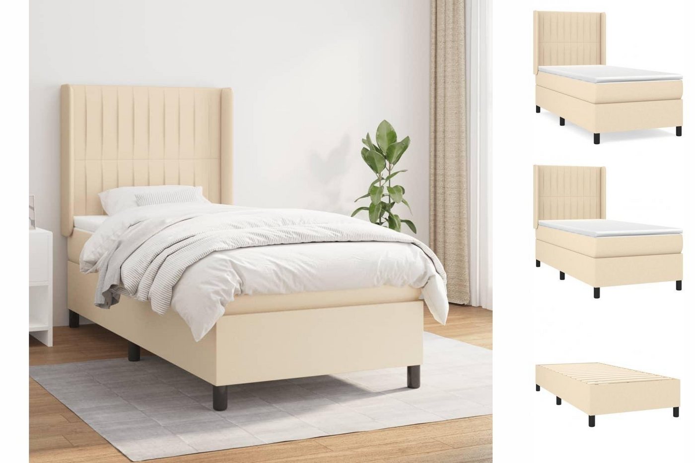 vidaXL Boxspringbett Boxspringbett mit Matratze Creme 90x200 cm Stoff Bett günstig online kaufen