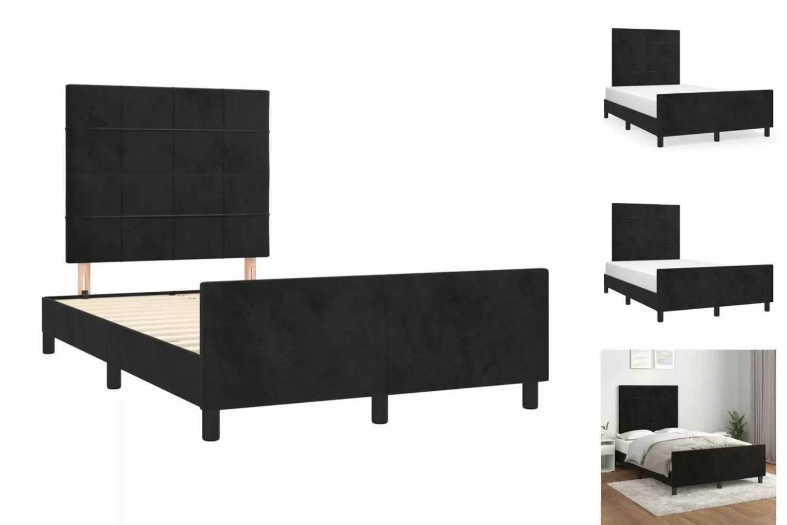 vidaXL Bettgestell Bettrahmen mit Kopfteil Schwarz 120x200 cm Samt Bett Bet günstig online kaufen