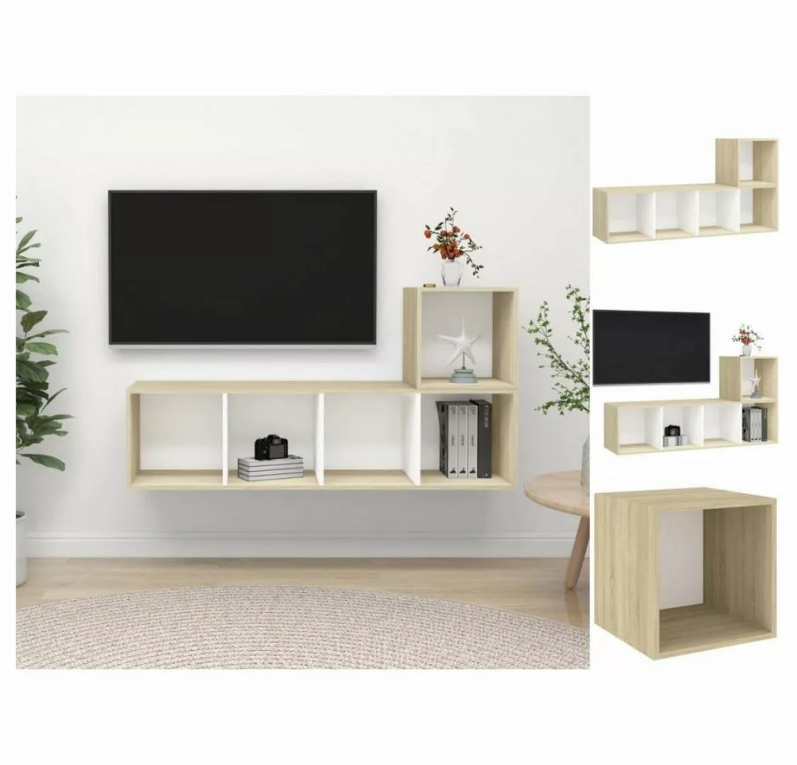 vidaXL Kleiderschrank 2-tlg TV-Schrank-Set Weiß Sonoma-Eiche Spanplatte günstig online kaufen