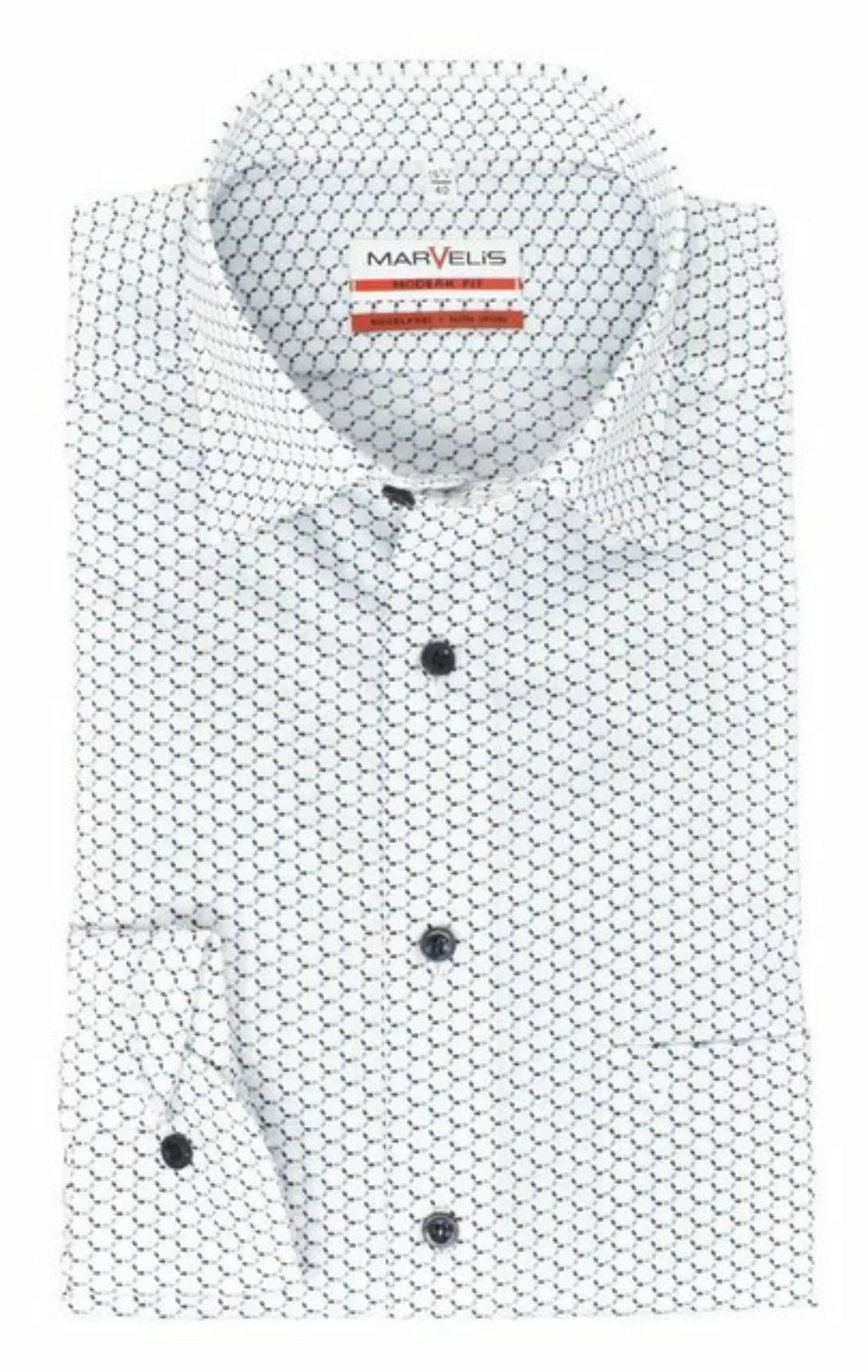 MARVELIS Businesshemd Businesshemd - Modern Fit - Langarm - Muster - Weiß A günstig online kaufen