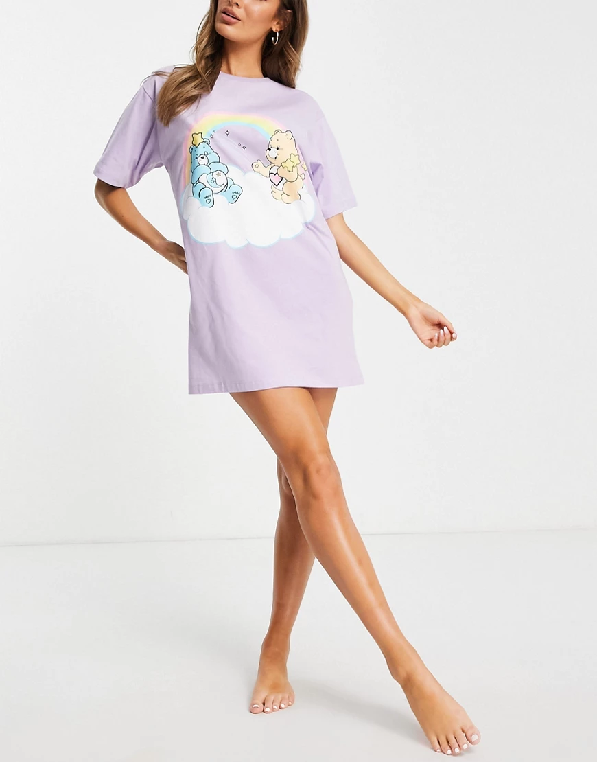 ASOS DESIGN – Schlaf-T-Shirt in Flieder mit Glücksbärchis -Print-Violett günstig online kaufen
