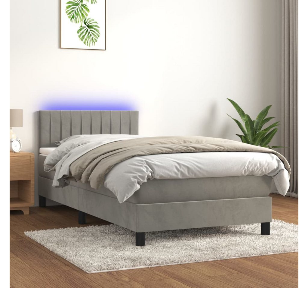 vidaXL Boxspringbett Boxspringbett mit Matratze LED Hellgrau 90x200 cm Samt günstig online kaufen