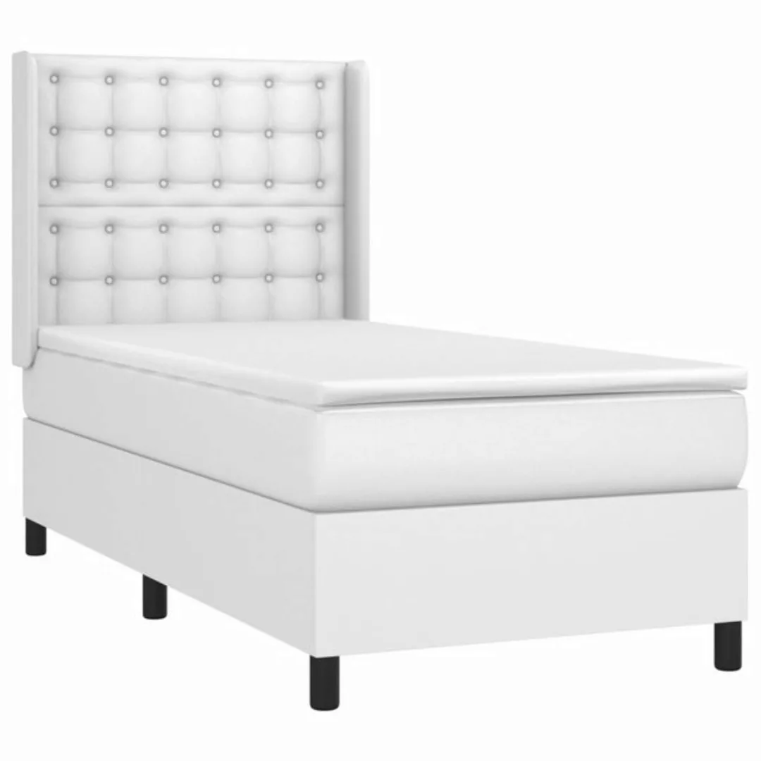 vidaXL Bett Boxspringbett mit Matratze & LED Weiß 90x200 cm Kunstleder günstig online kaufen