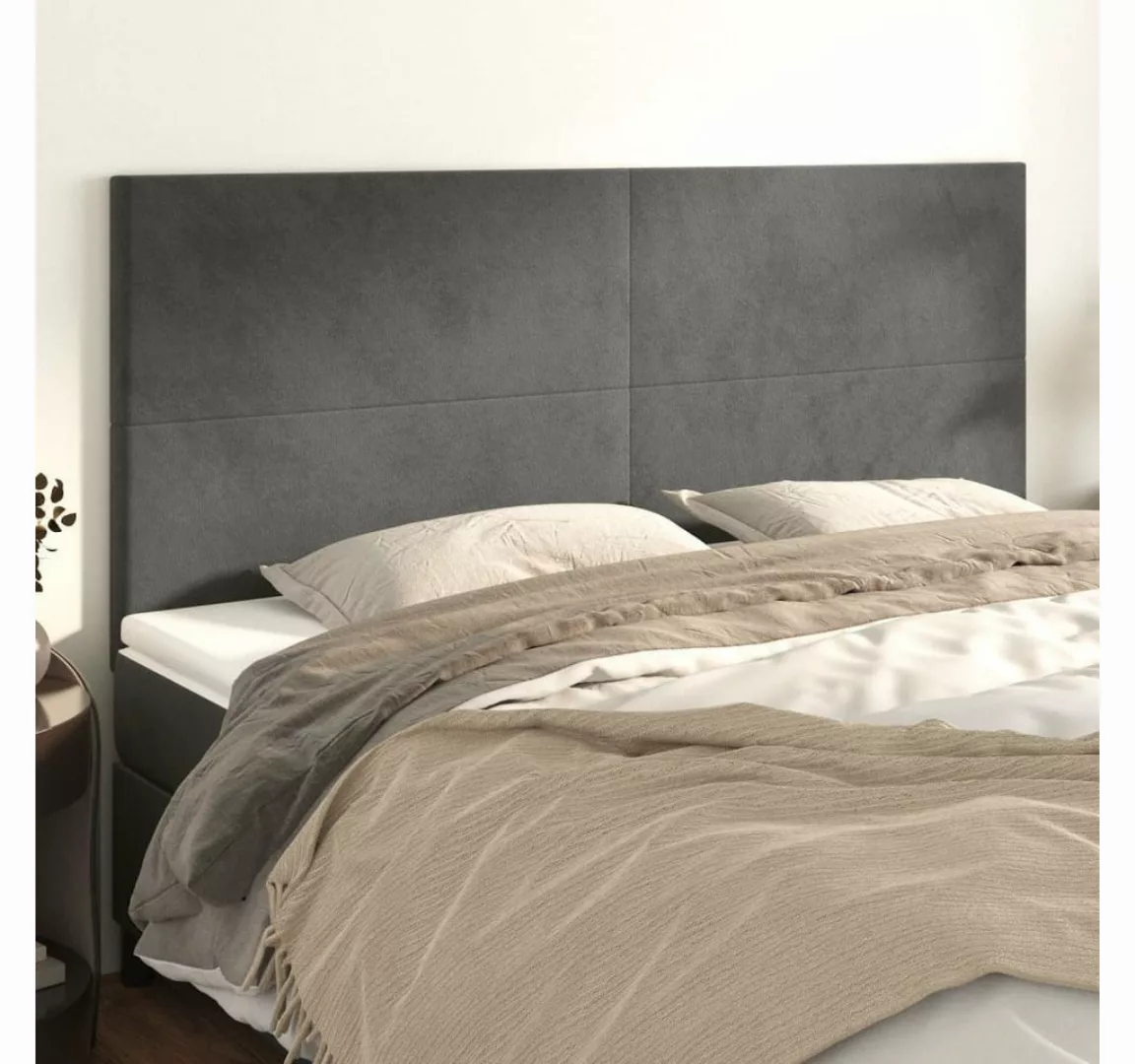 vidaXL Bett, Kopfteile 4 Stk. Dunkelgrau 80x5x78/88 cm Samt günstig online kaufen