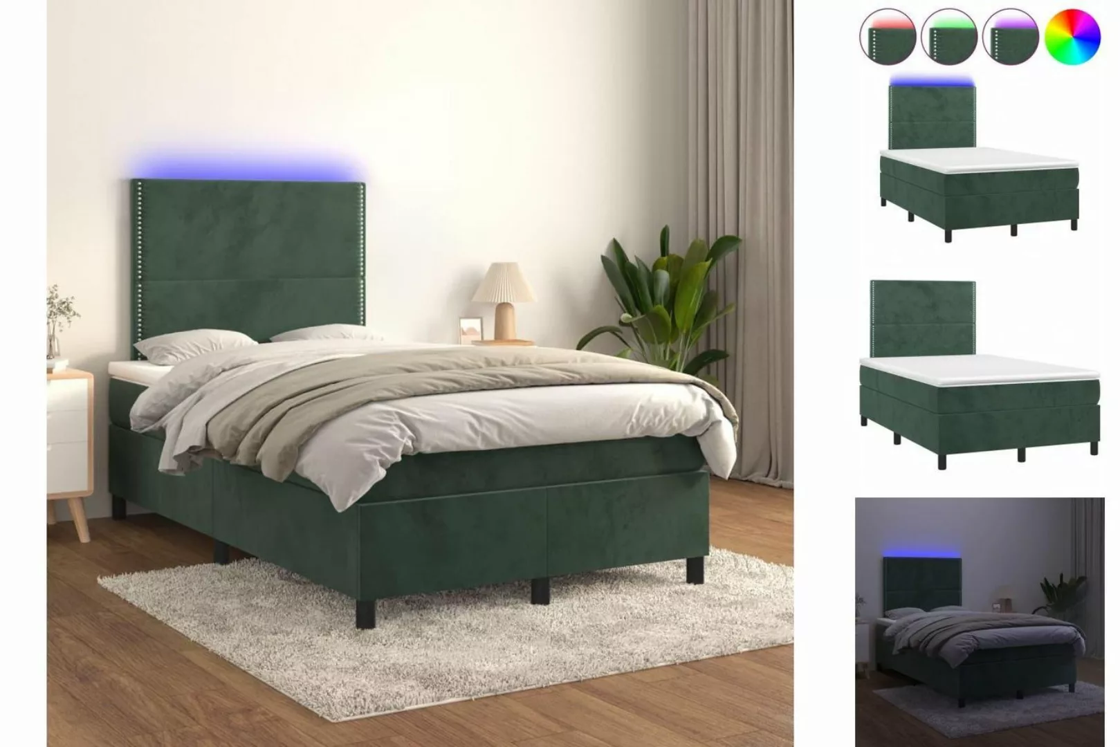 vidaXL Boxspringbett Boxspringbett mit Matratze & LED Samt (120 x 200 cm, G günstig online kaufen