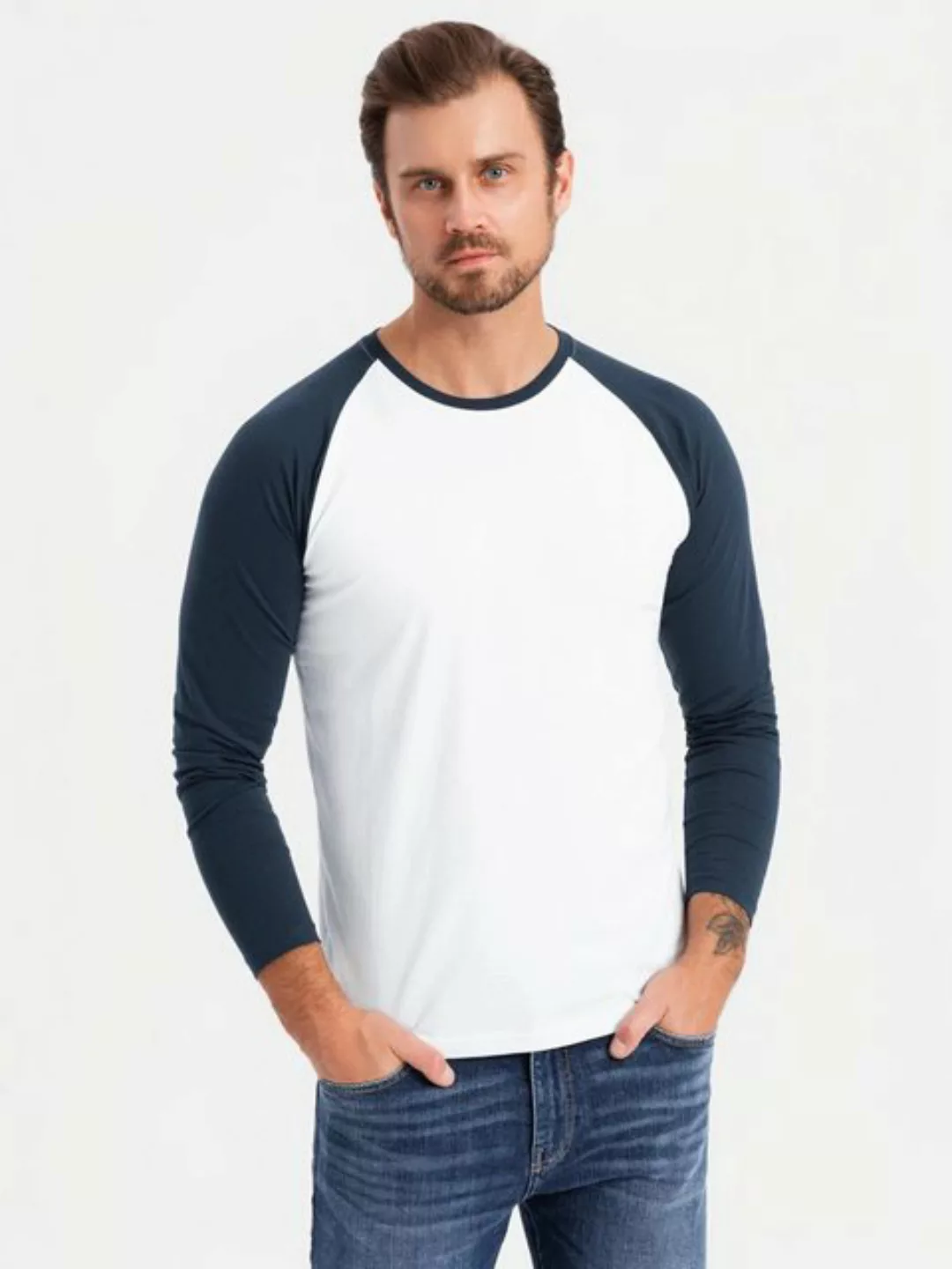 OMBRE Longsleeve Longsleeve für Männer mit kontrastierenden Raglanärmeln günstig online kaufen