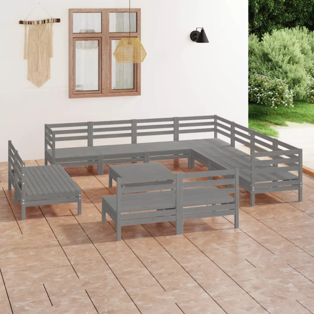 12-tlg. Garten-lounge-set Massivholz Kiefer Grau günstig online kaufen