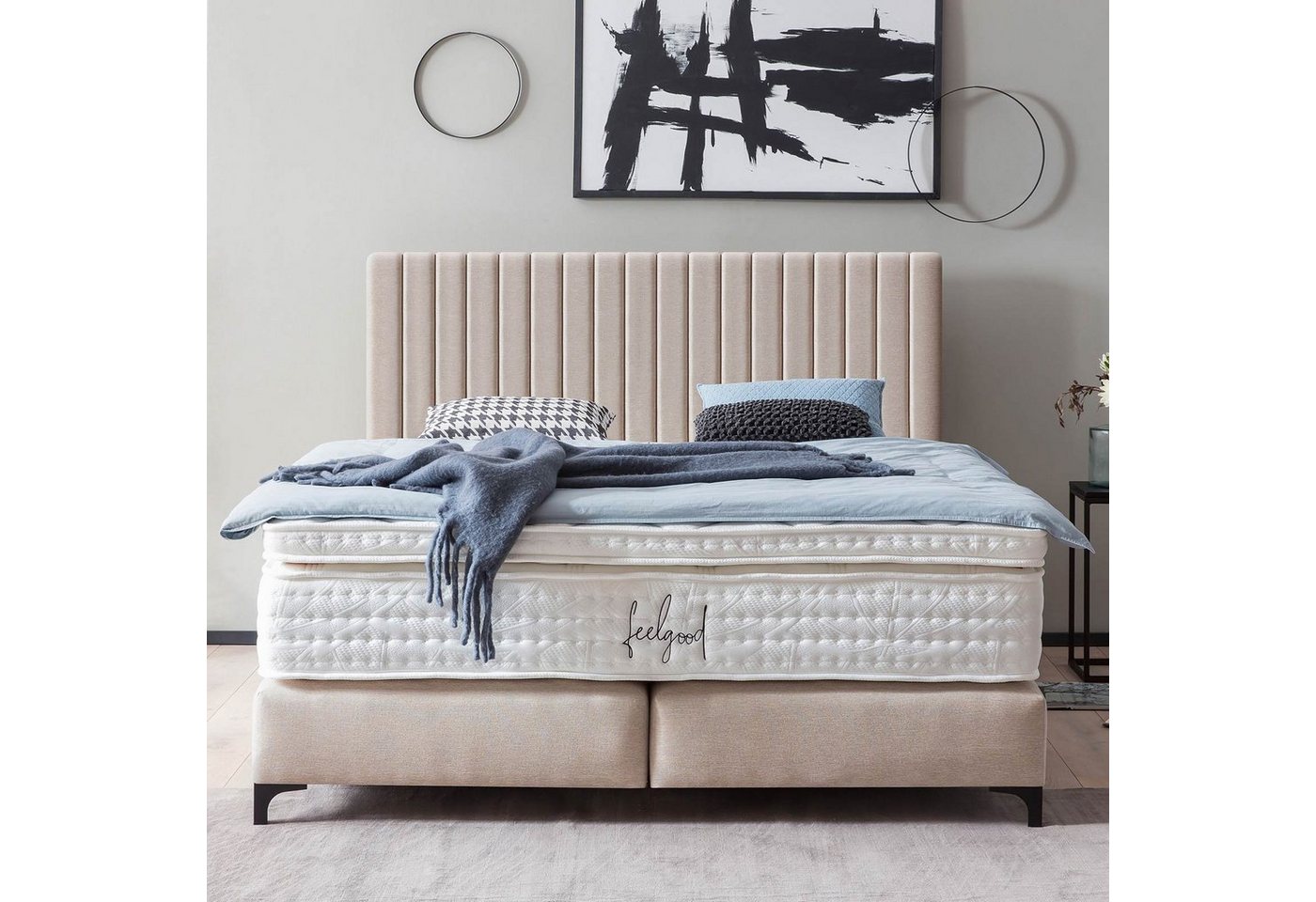 BettCo Boxspringbett Paris (in Beige Webstoff), Pfeifensteppung, Topper opt günstig online kaufen