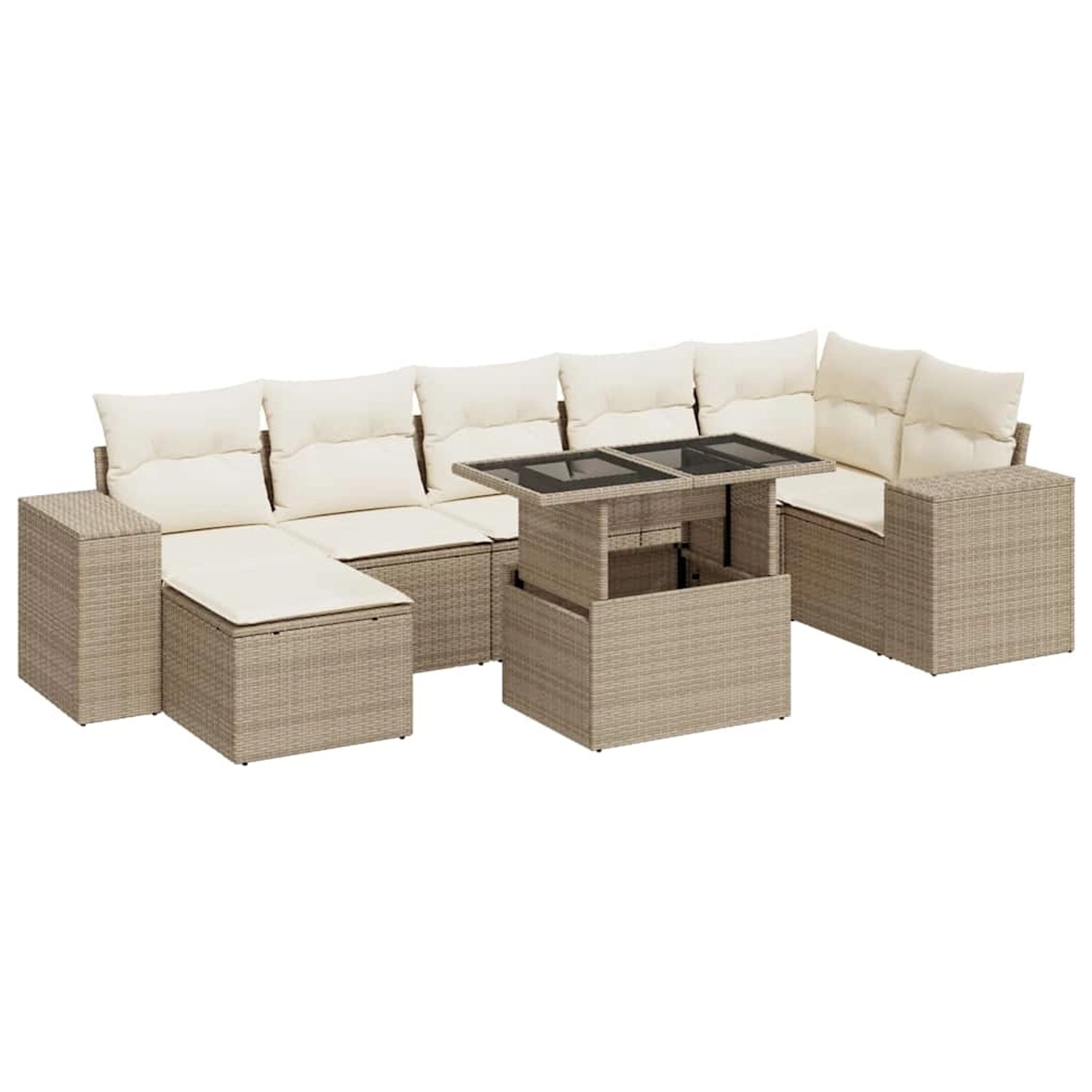 vidaXL 8-Tlg Garten-Sofagarnitur mit Kissen Beige Poly Rattan 3326839 günstig online kaufen
