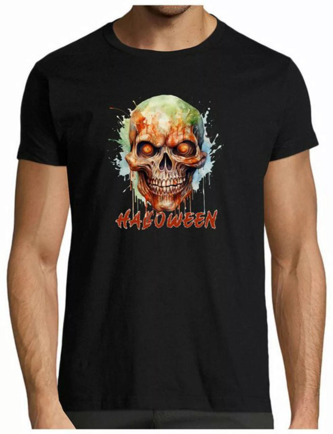 MyDesign24 T-Shirt Herren Halloween Shirt bedrohlicher Schädel in lebendige günstig online kaufen