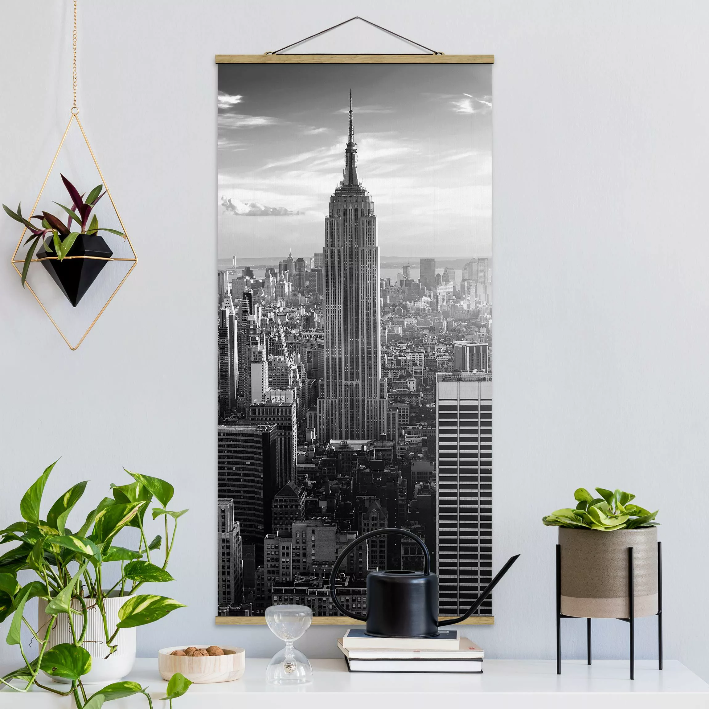 Stoffbild mit Posterleisten - Hochformat Manhattan Skyline günstig online kaufen