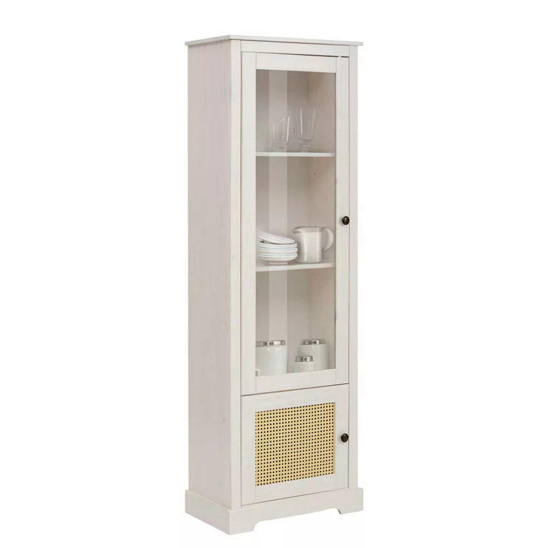 Wohnzimmer Vitrinenschrank in Weiß und Beige Glastür günstig online kaufen