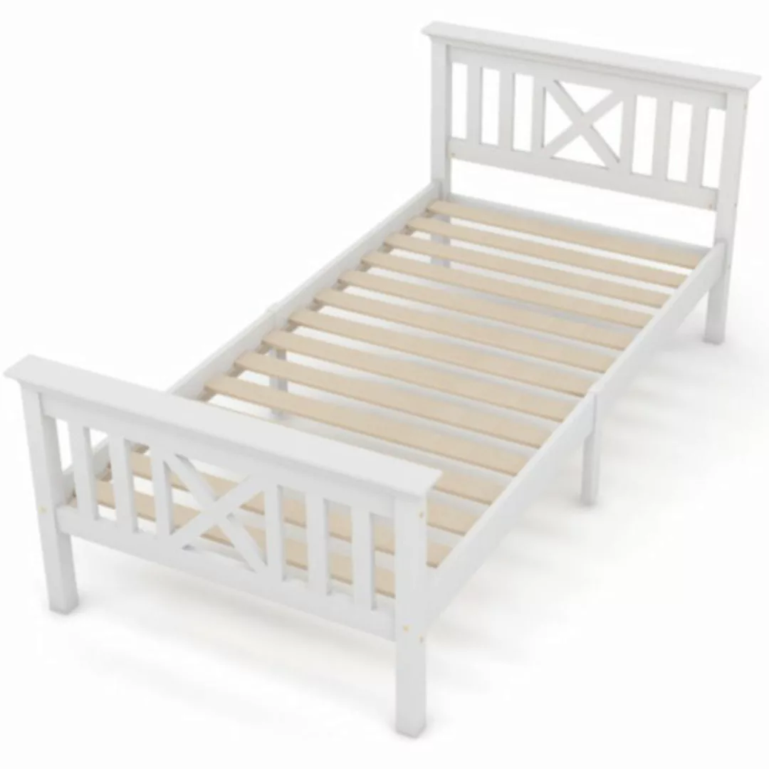 Totnz Bettgestell Massivholz Kinderbett Jugendbett Kiefer massiv Weiß,90 x günstig online kaufen