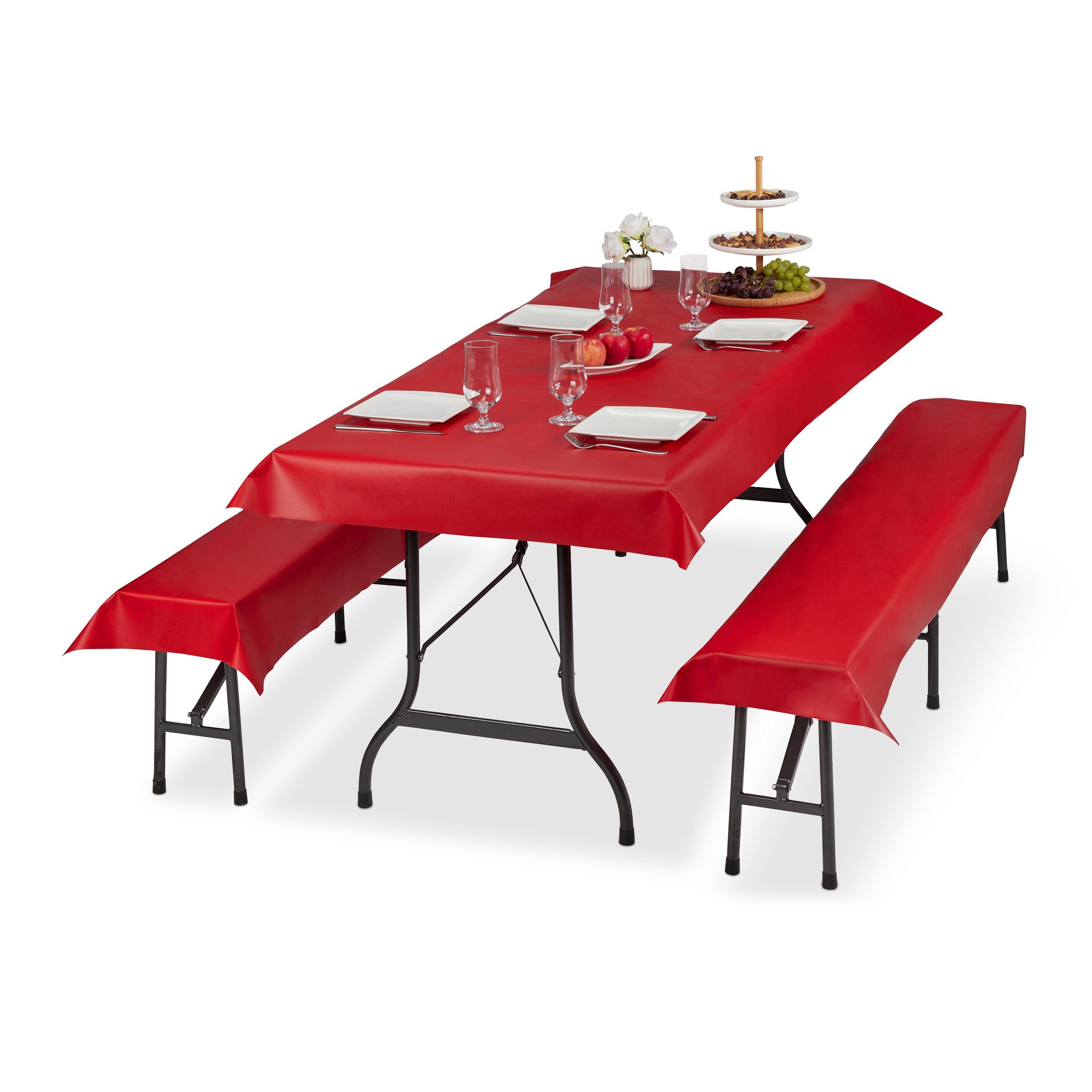 relaxdays Bierzeltgarnitur Auflage 3er Set, Rot günstig online kaufen