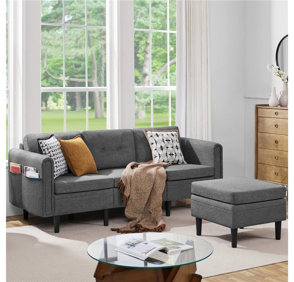 Yaheetech Sofa, 3-Sitzer Sofa mit Ottomane Modernes Ecksofa Schlafcouch günstig online kaufen