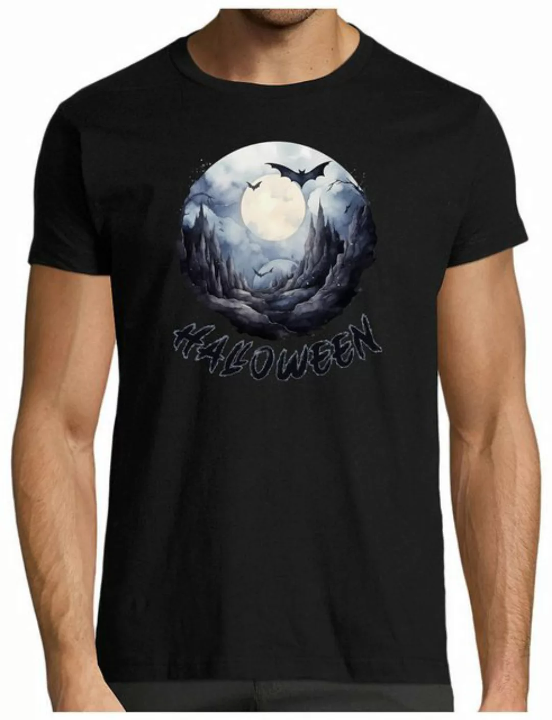 MyDesign24 T-Shirt Herren Halloween Shirt - Mond und Fledermaus Motiv Baumw günstig online kaufen