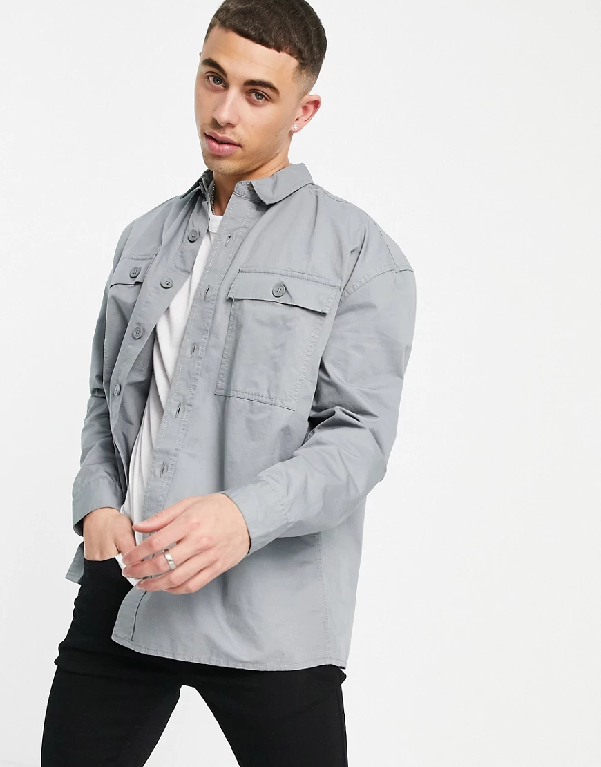 New Look – Legere Hemdjacke in verwaschenem Grau günstig online kaufen