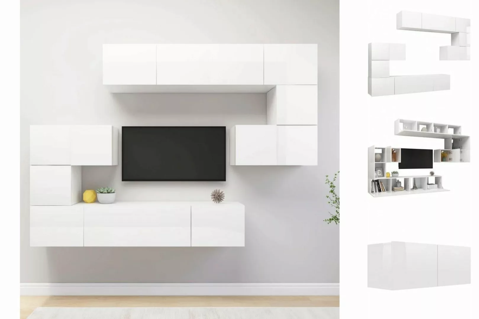 vidaXL TV-Schrank 8-tlg TV-Schrank-Set Hochglanz-Weiß Spanplatte TV-Lowboar günstig online kaufen