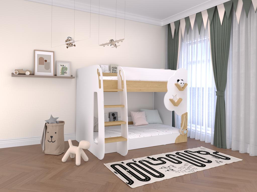 Etagenbett - 2 x 90 x 190 cm - Weiß & Holzfarben - PILATI günstig online kaufen