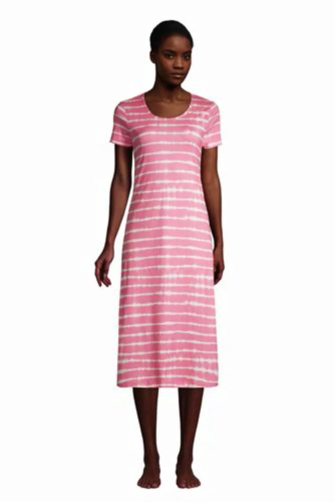 Wadenlanges Supima Kurzarm-Nachthemd, Damen, Größe: L Normal, Pink, Jersey, günstig online kaufen
