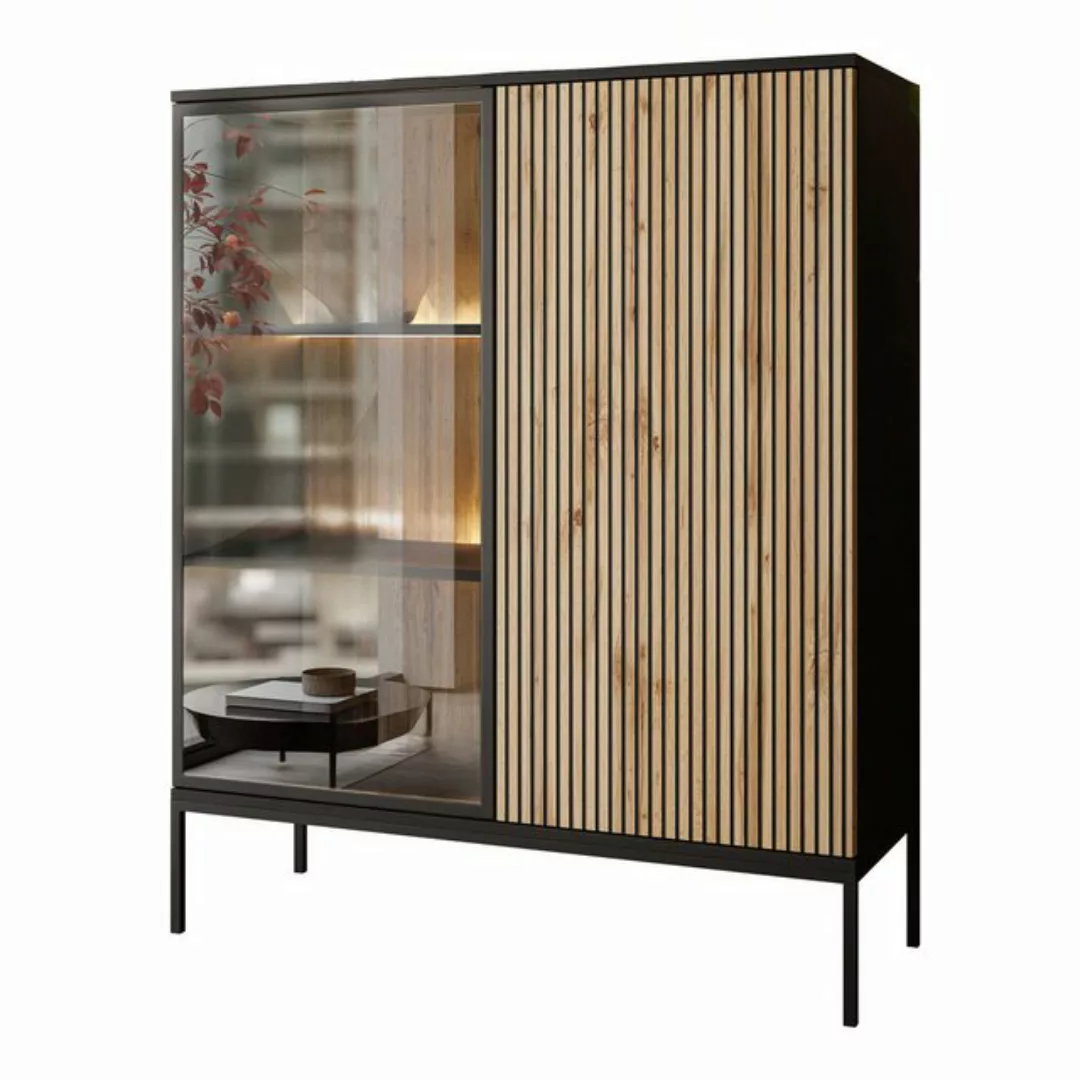 Lookway Hochschrank ECLIPSE WT104 niedrige Vitrine mit Beleuchtung Eiche sc günstig online kaufen