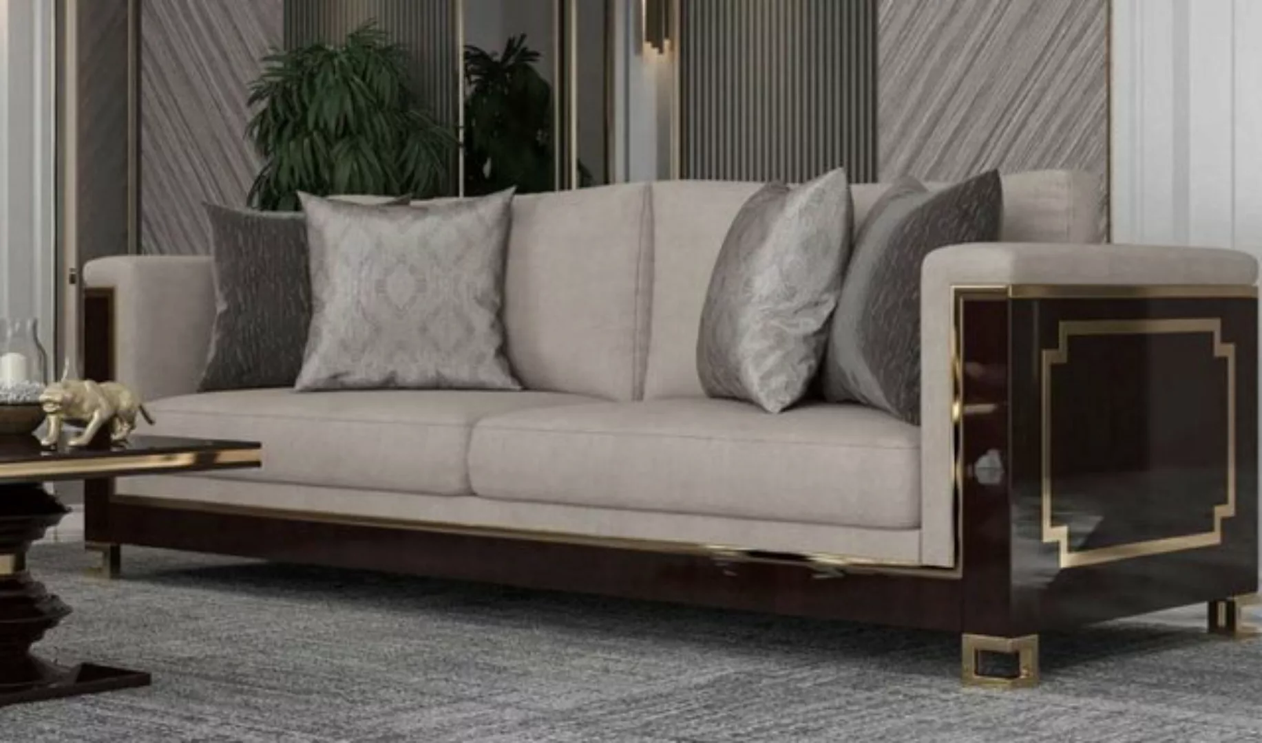 Casa Padrino Sofa Luxus Art Deco Sofa Hellgrau / Dunkelbraun Hochglanz / Go günstig online kaufen