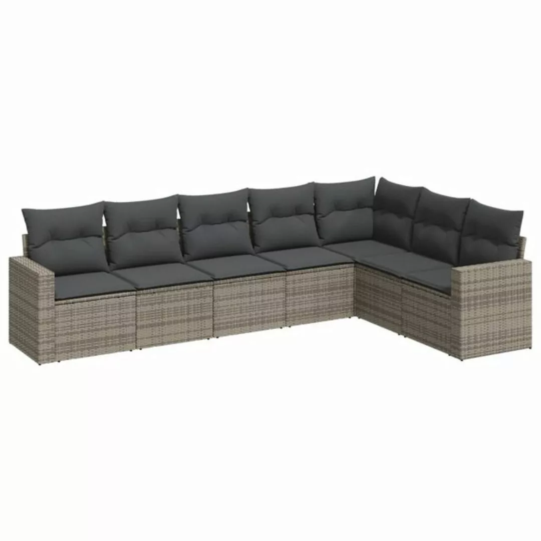 vidaXL Sofaelement 7-tlg. Garten-Sofagarnitur mit Kissen Grau Poly Rattan ( günstig online kaufen