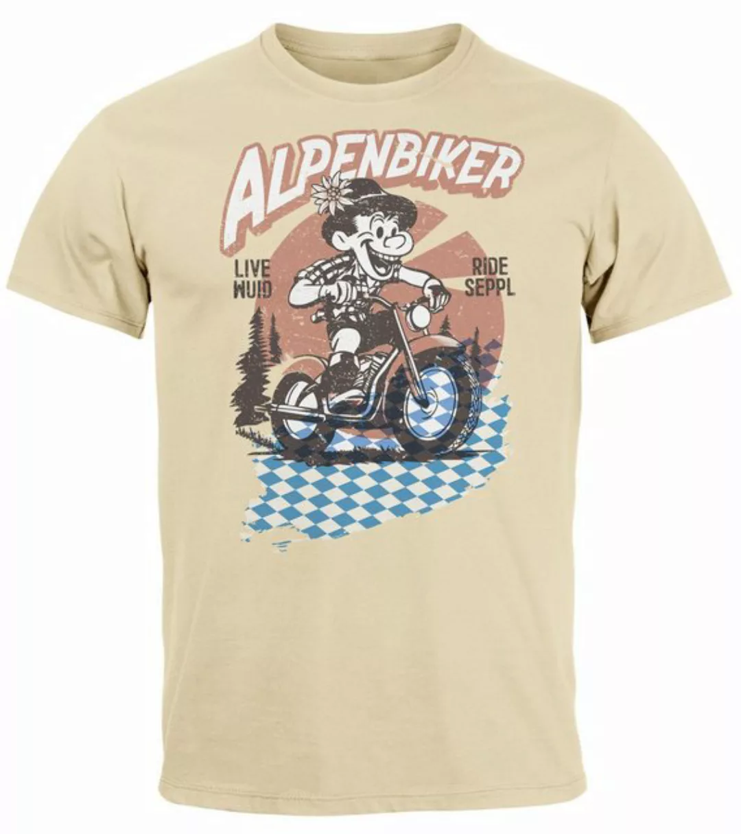 Neverless Print-Shirt Herren T-Shirt Alpen Biker Bayern Blau-Weiss Tracht-S günstig online kaufen