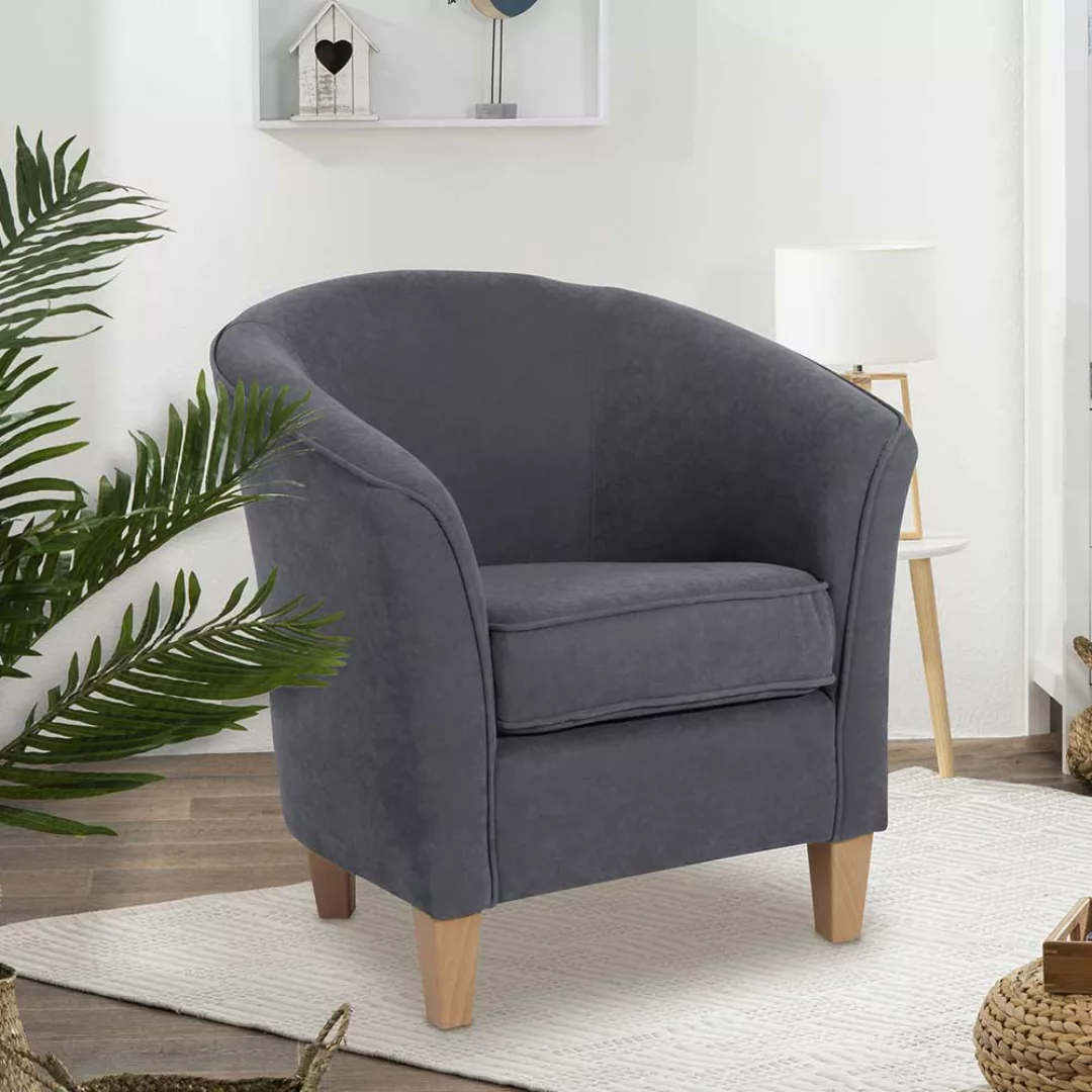 Wohnzimmer Sessel klein in Anthrazit Vierfußgestell aus Holz günstig online kaufen