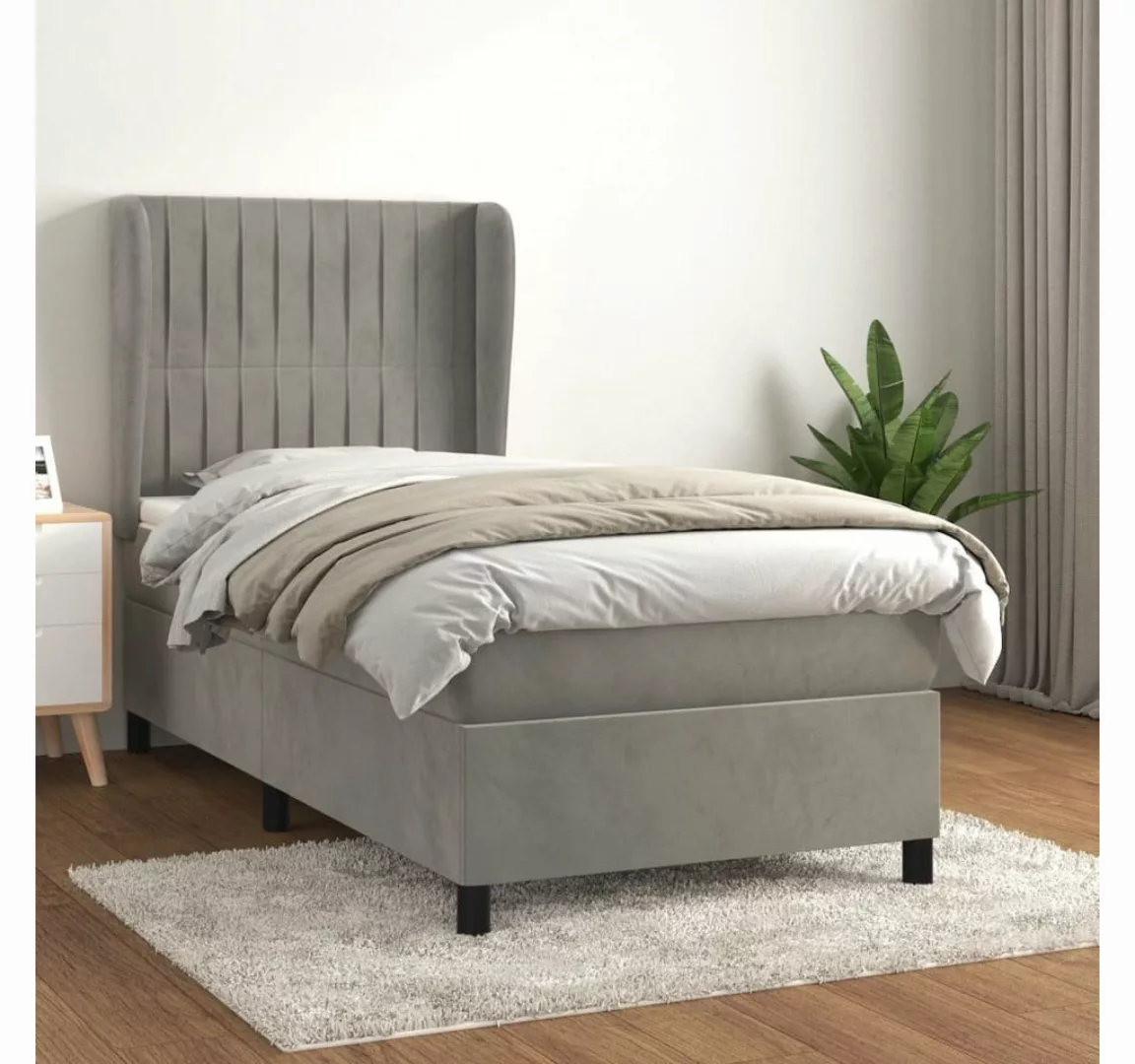 furnicato Bett Boxspringbett mit Matratze Hellgrau 90x190 cm Samt günstig online kaufen