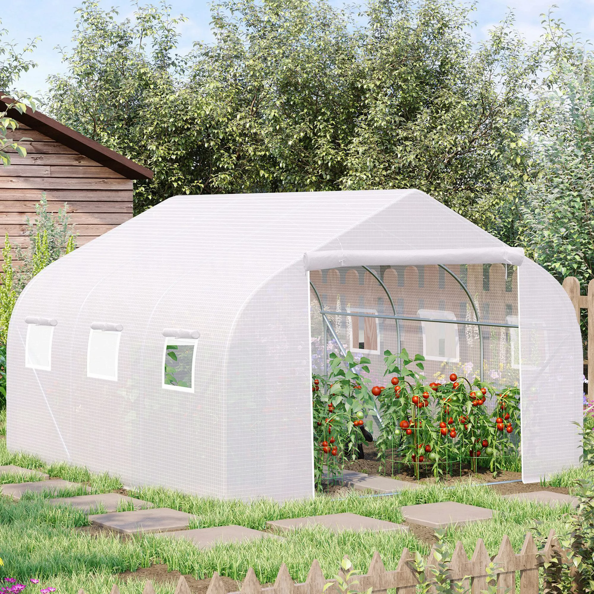 Outsunny Foliengewächshaus 3,5x3x3m  UV-Schutz Tomatenhaus, Mesh-Fenster, W günstig online kaufen