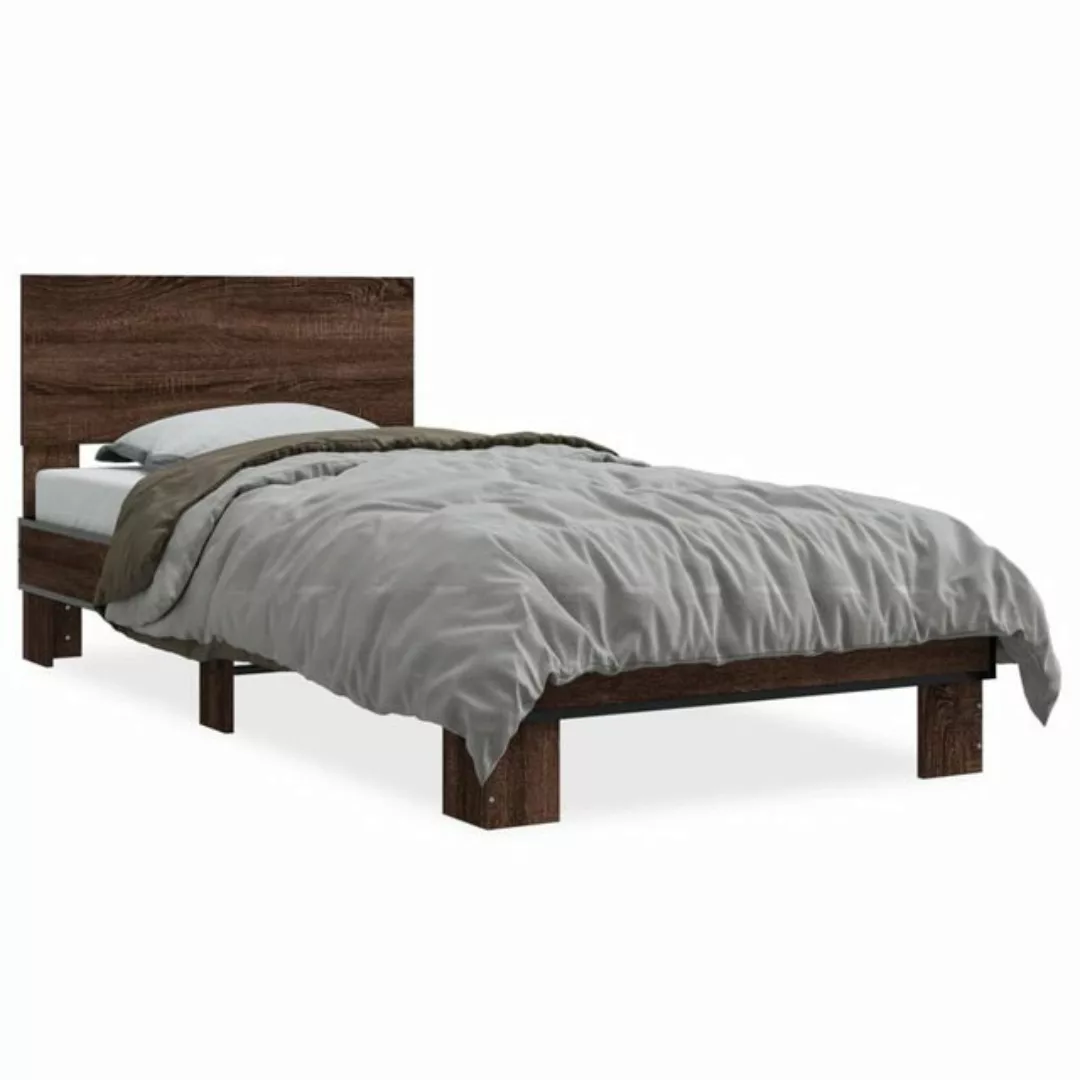 vidaXL Bett Bettgestell Braun Eichen-Optik 90x200 cm Holzwerkstoff Metall günstig online kaufen