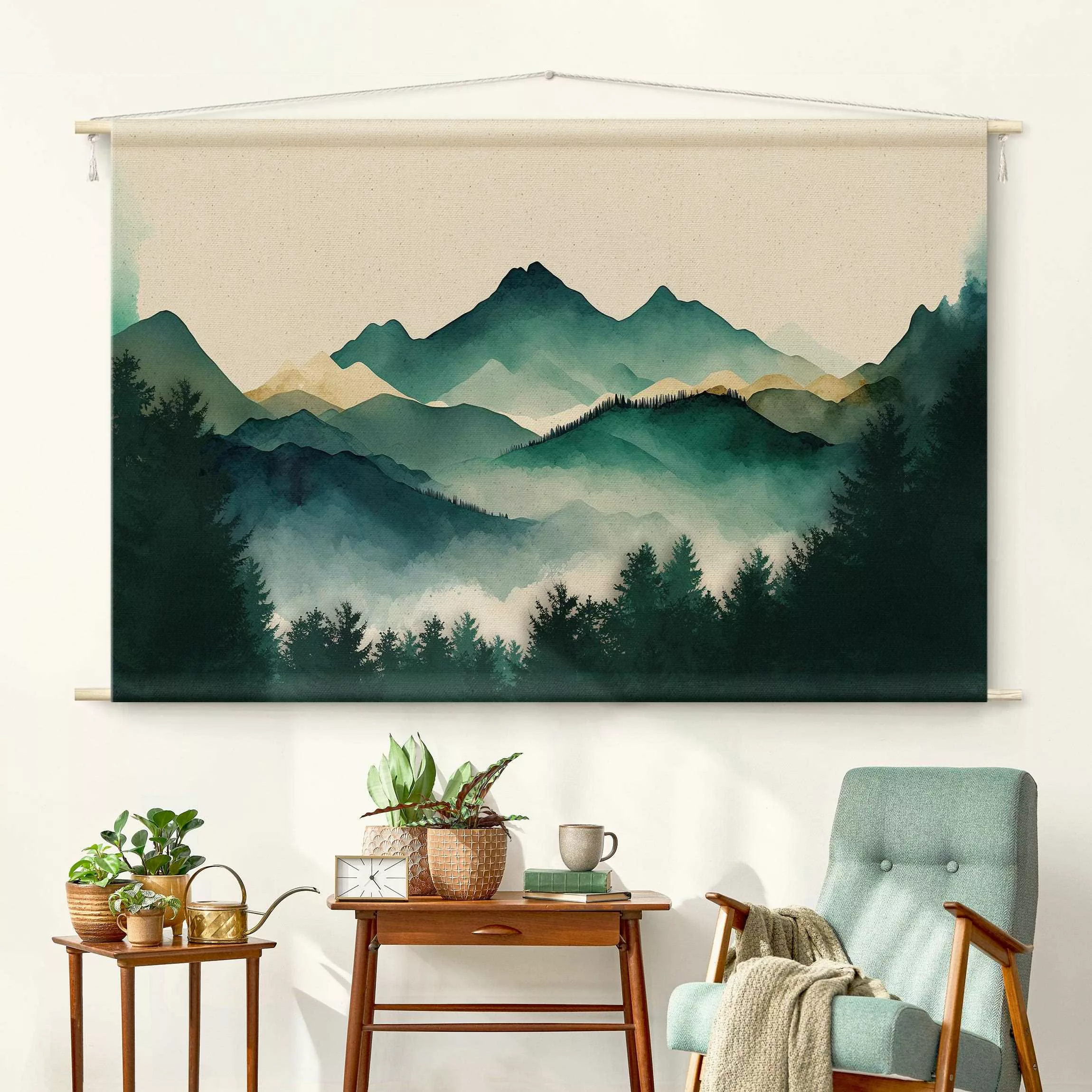 Wandteppich Aquarellierte Berglandschaft günstig online kaufen