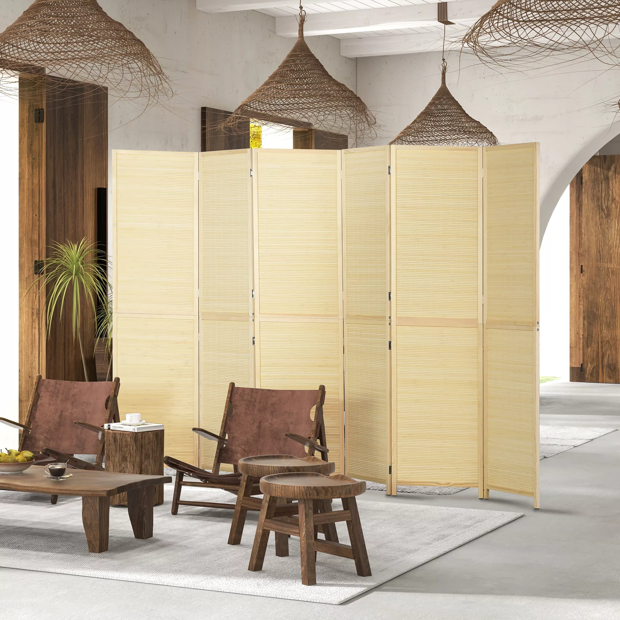 HOMCOM Paravent innen aus Bambus 6 Paneelen 270 x 180 cm Raumteiler Trennwa günstig online kaufen