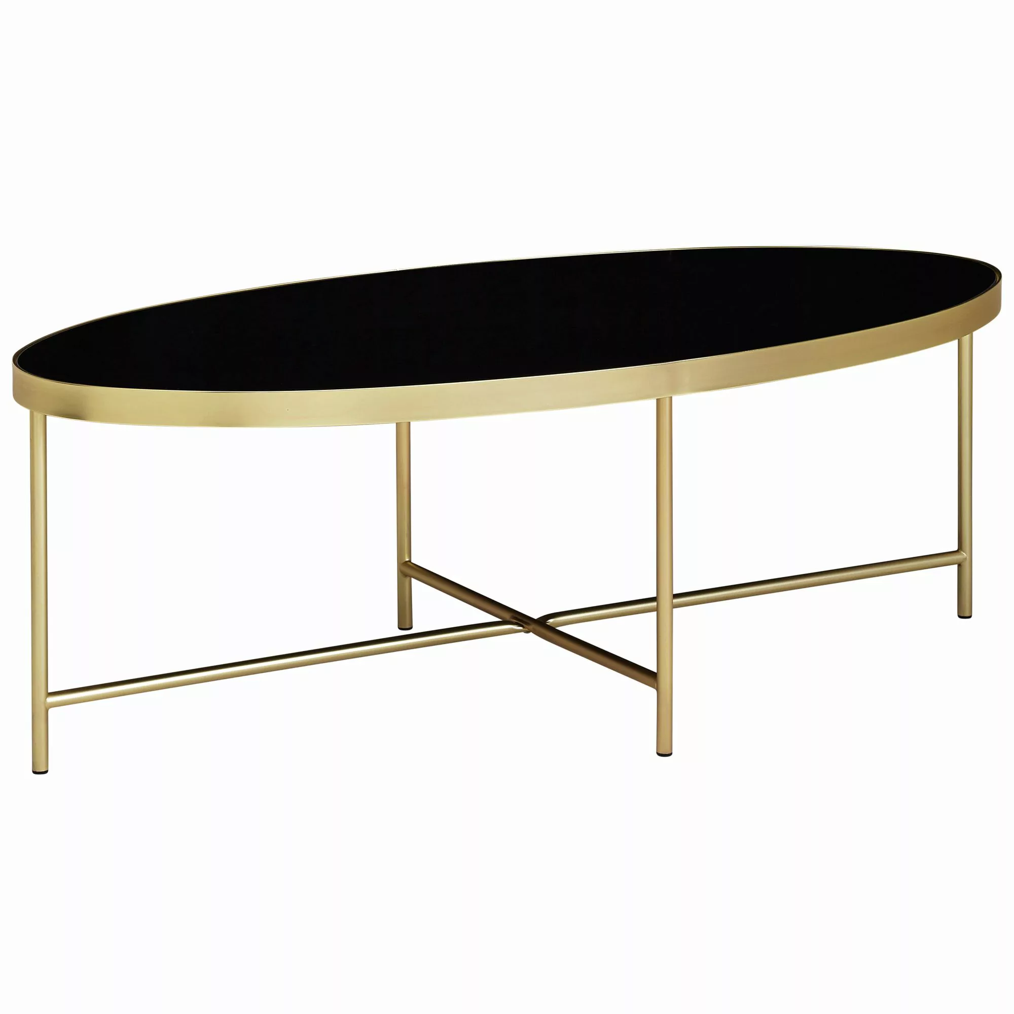 Design Couchtisch Glas Schwarz - Oval 110 x 56 cm mit Gold Metallgestell | günstig online kaufen