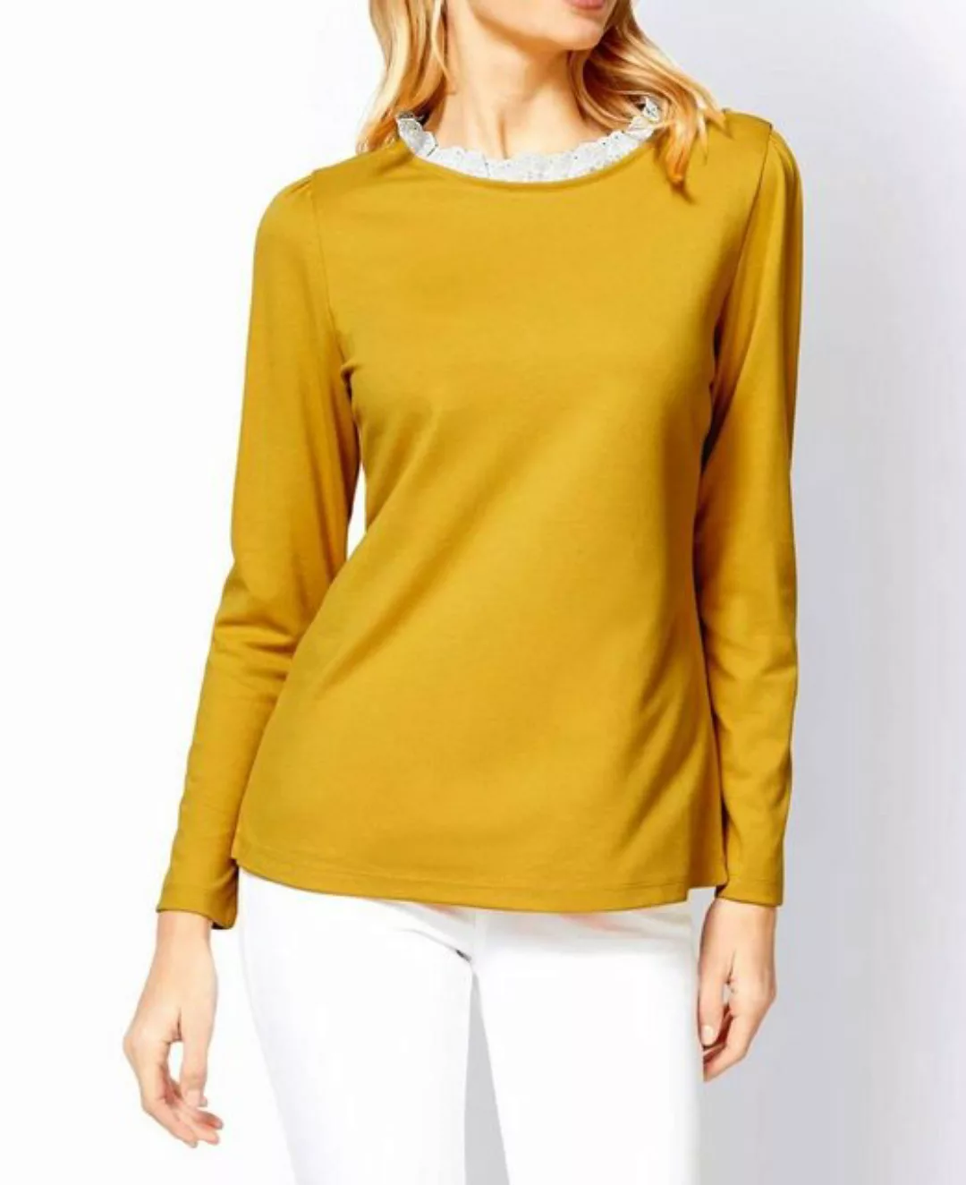 heine T-Shirt LINEA TESINI Damen Designer-Jerseyshirt m. Spitze, ocker günstig online kaufen