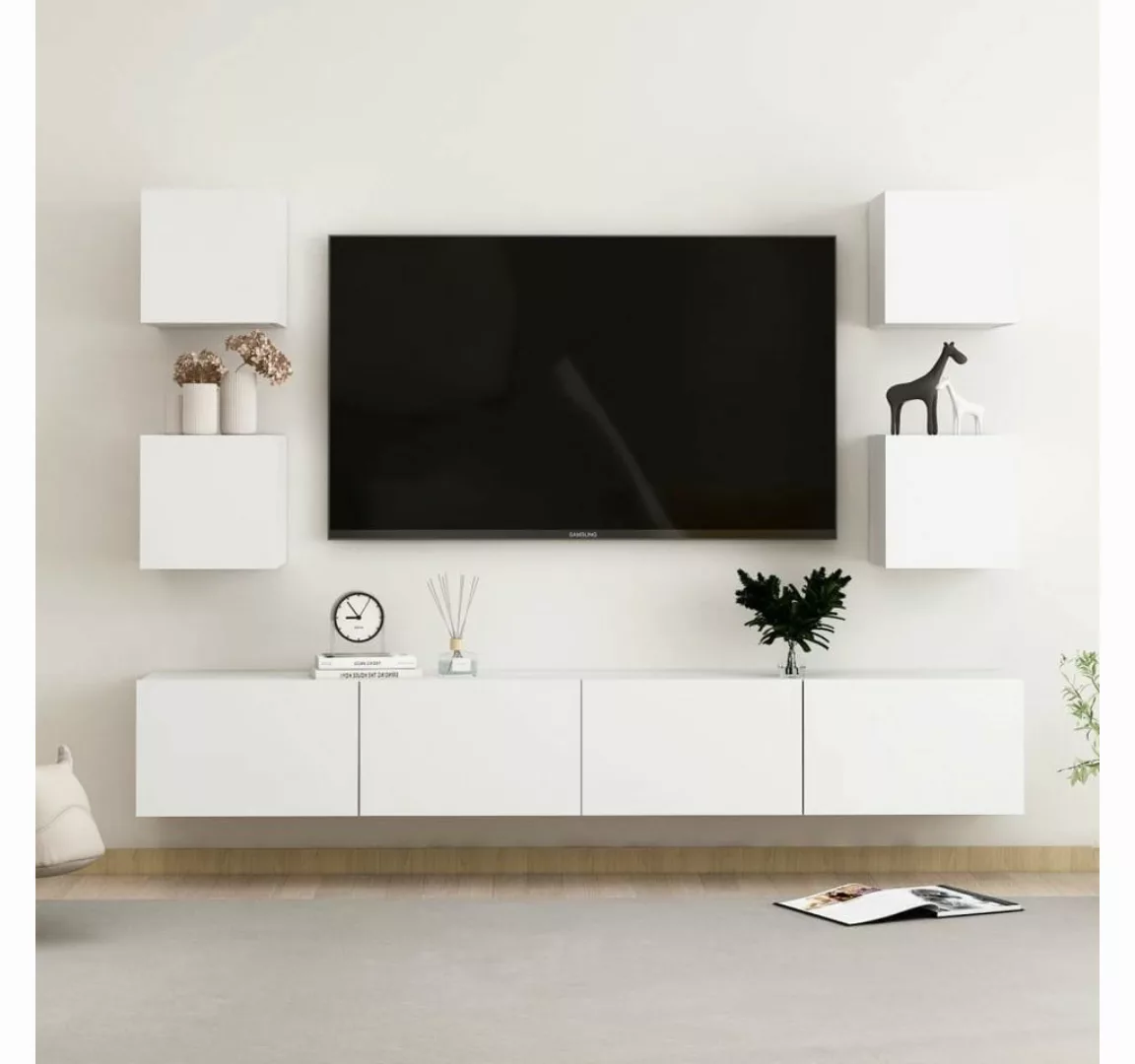 furnicato TV-Schrank 6-tlg. TV-Schrank-Set Weiß Holzwerkstoff günstig online kaufen
