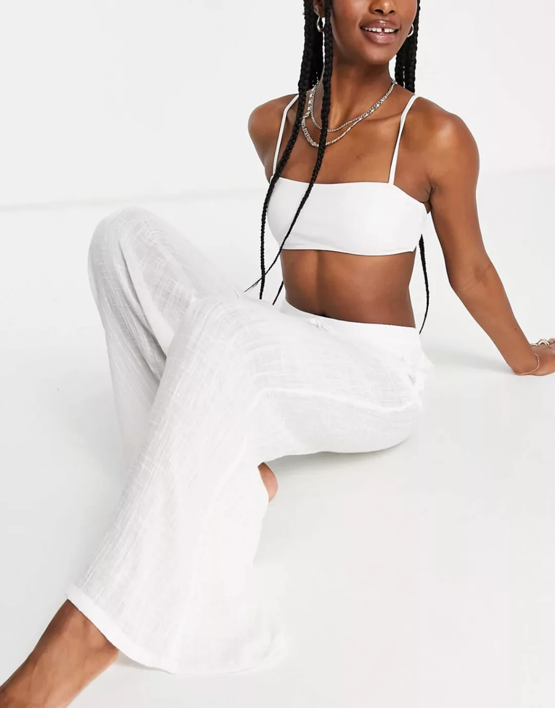 Topshop – Strandhose in Weiß mit weitem Bein günstig online kaufen