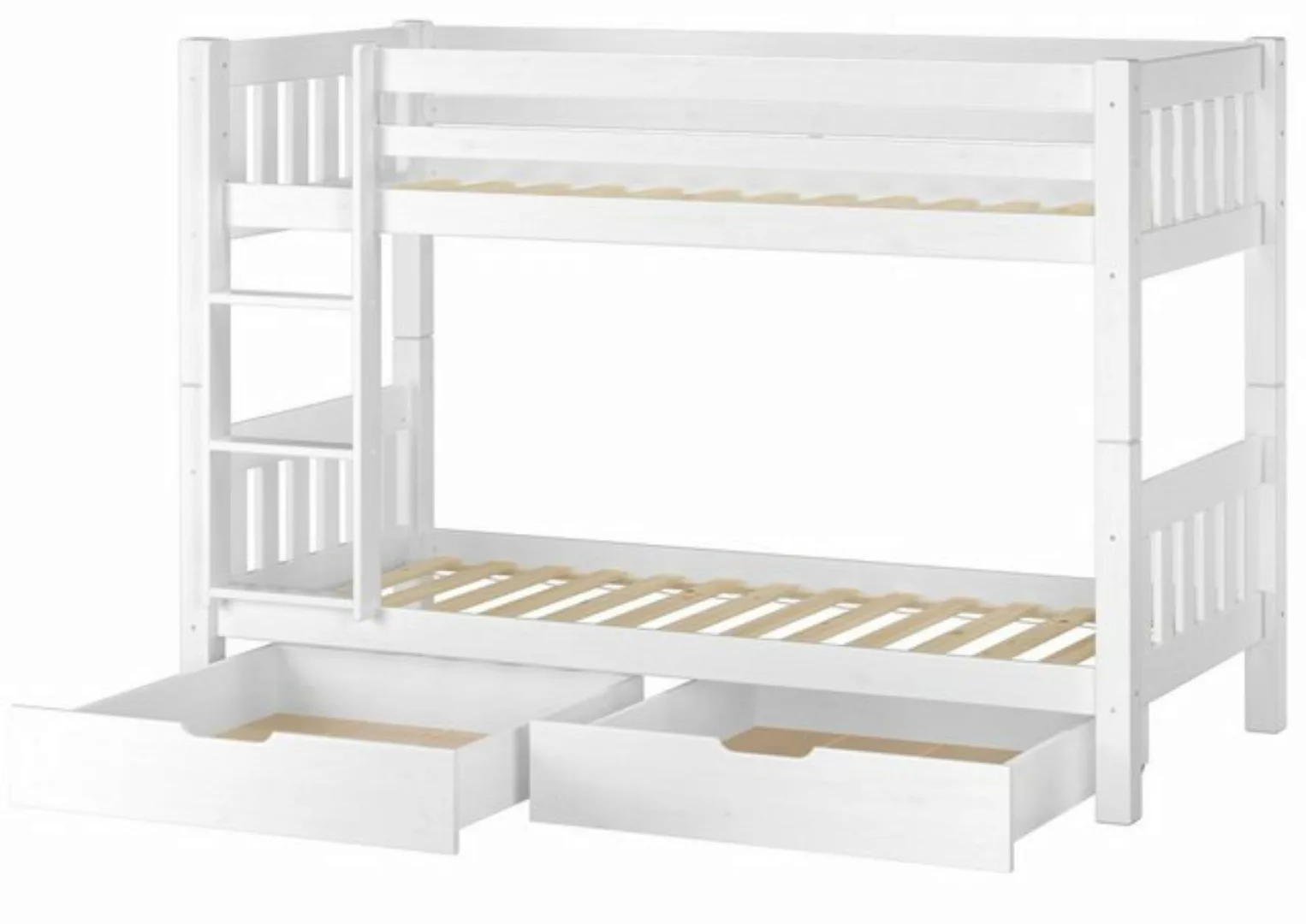 ERST-HOLZ Etagenbett Hochbett Kinderetagenbett aus Kiefer, weiß + 2 Rollros günstig online kaufen